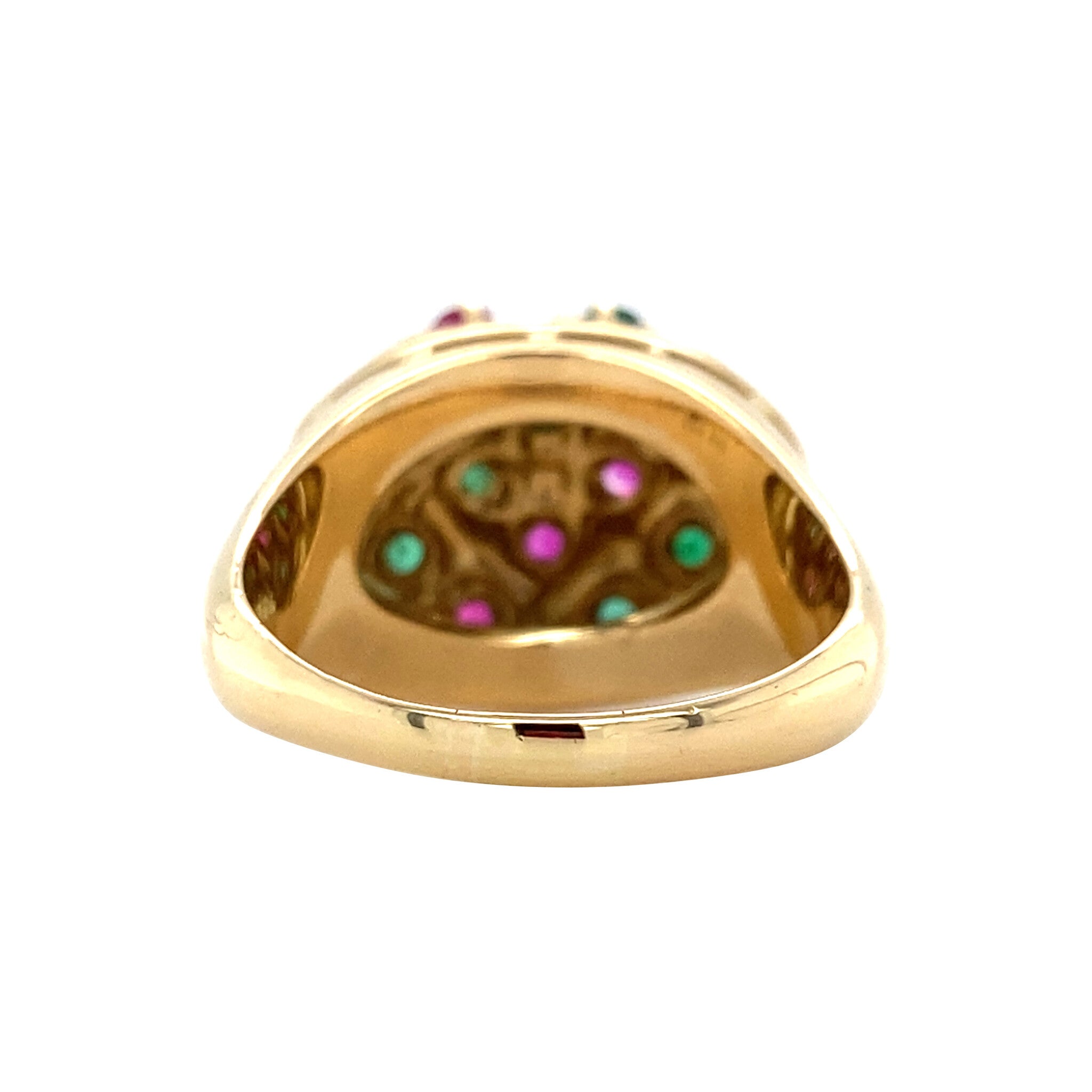 Gold vintage ring with emerald and ruby 18 kt