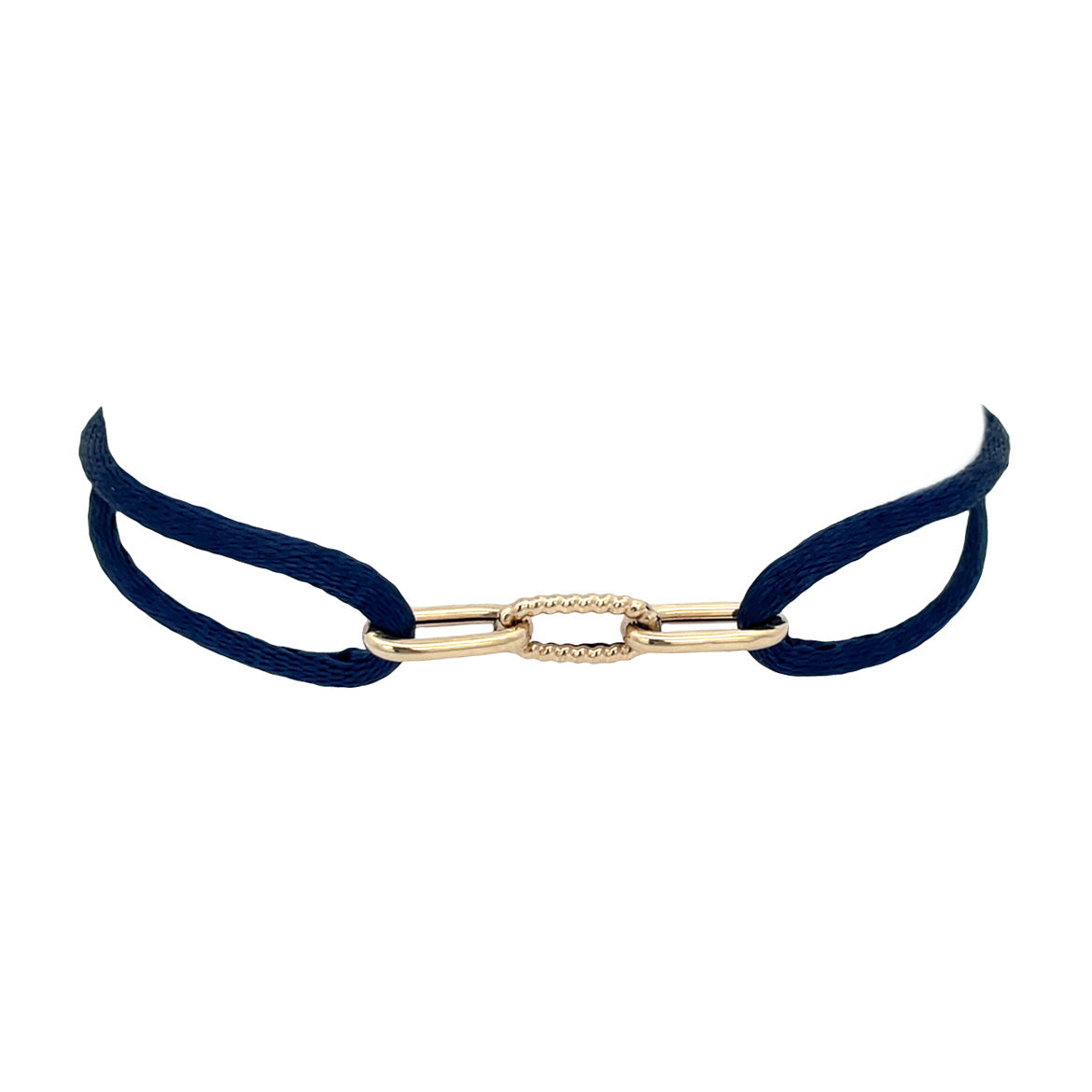 Vintage satin bracelet with gold paperclip link 14 kt