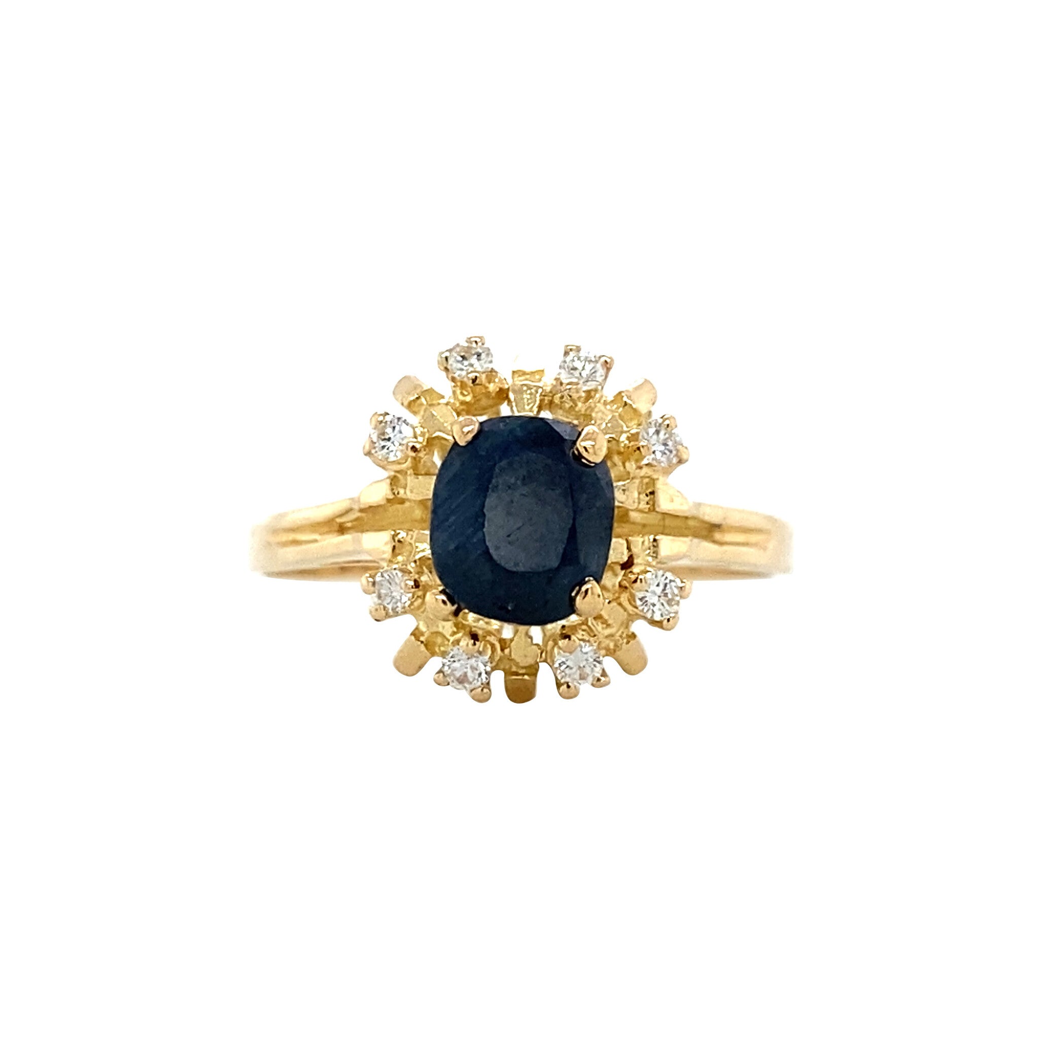 Vintage gold cluster ring with sapphire and diamond, 18 kt