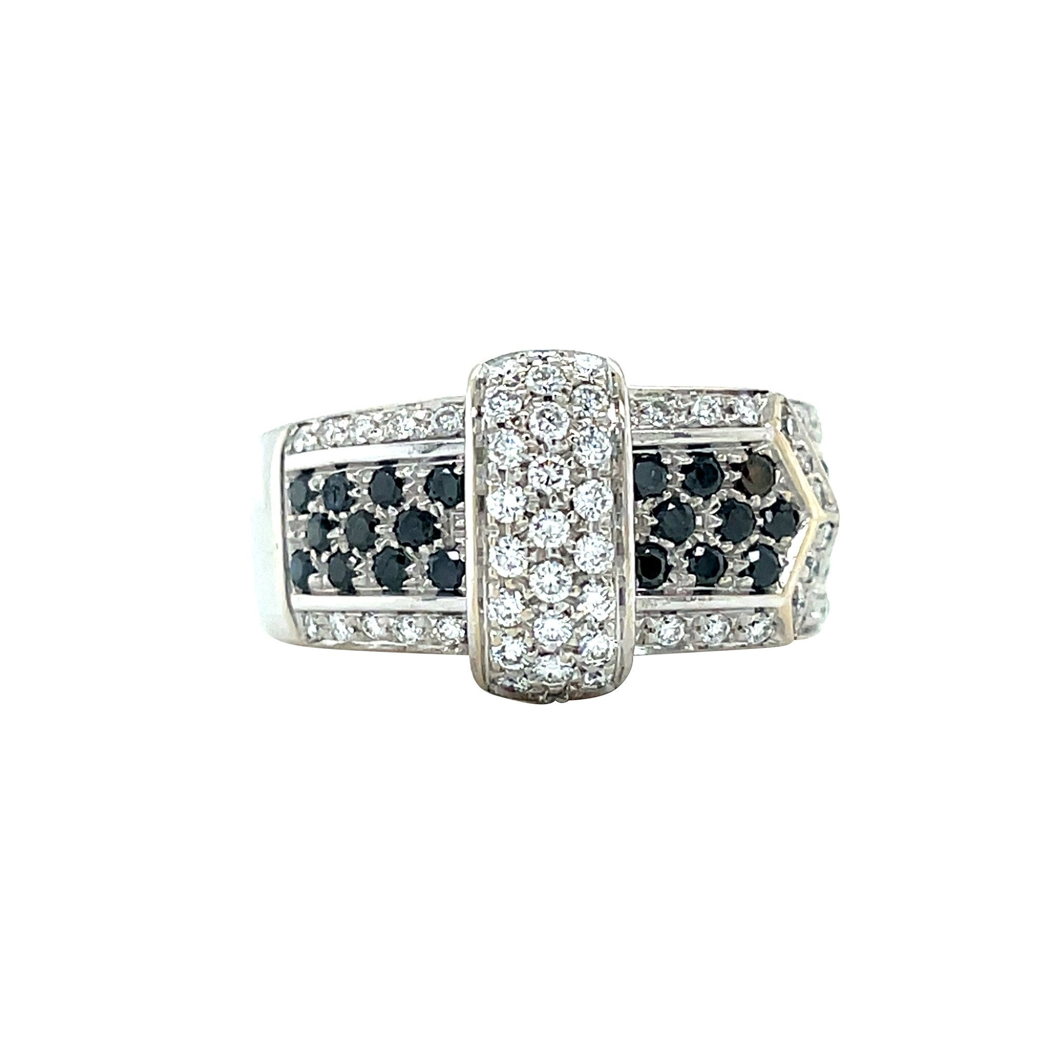 Witgouden vintage gesp ring met diamant 18 kt