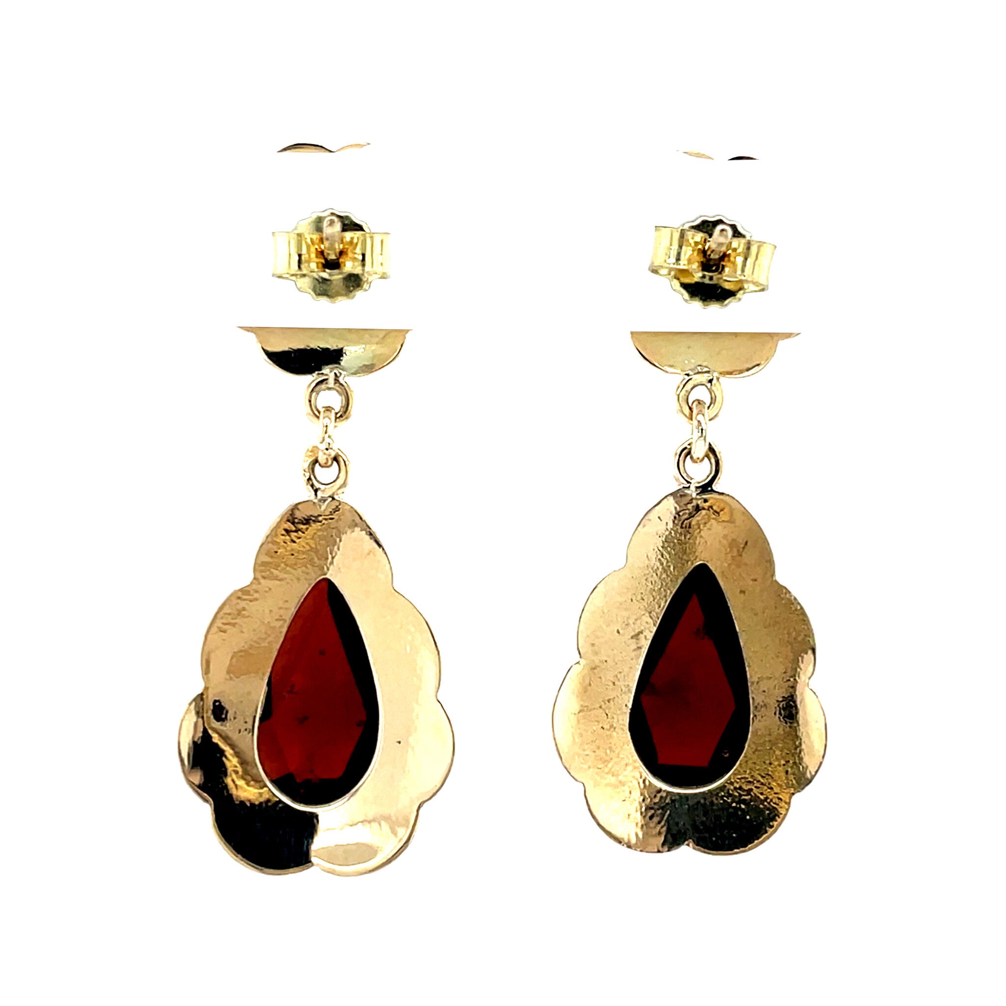 Vintage gold drop earrings with garnet, 14 kt