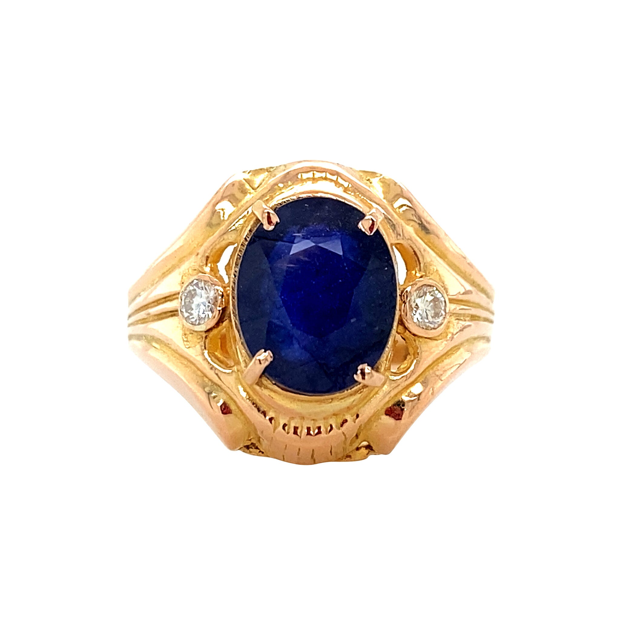 Gouden ring met saffier en diamant 14 krt