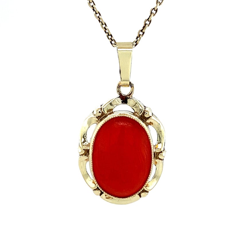 Gouden hanger met bloedkoraal 14 krt