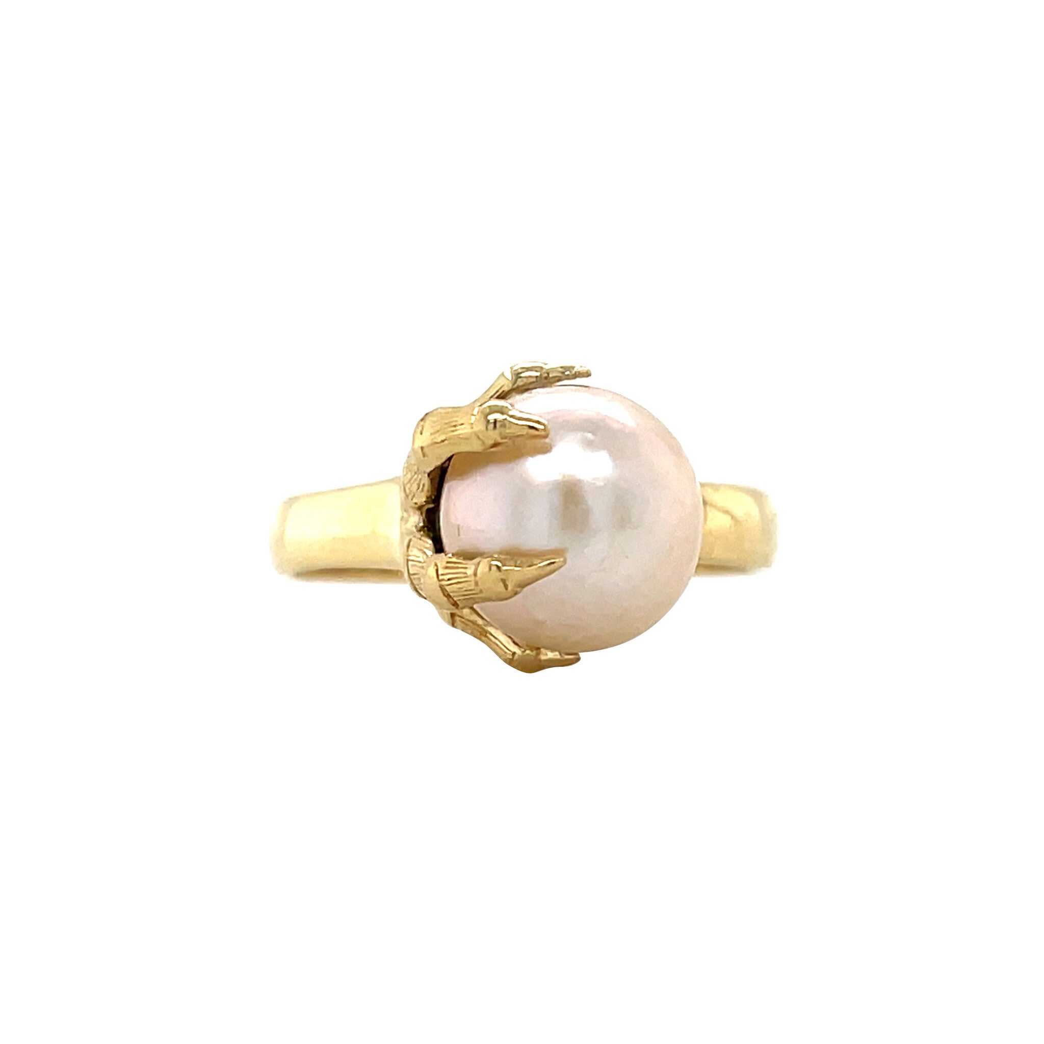 Vintage 18 kt gold claw ring with pearl