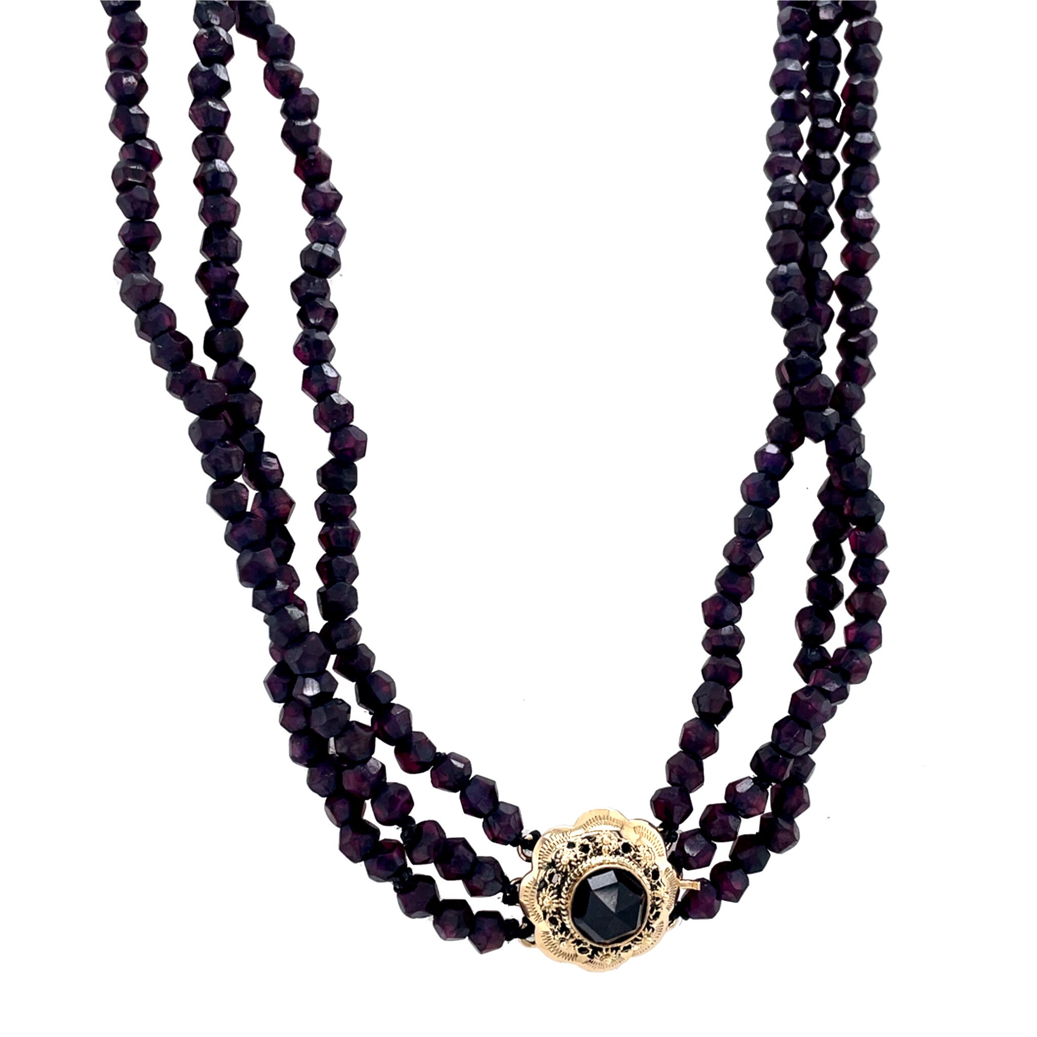 Vintage garnet necklace with gold clasp 14 kt