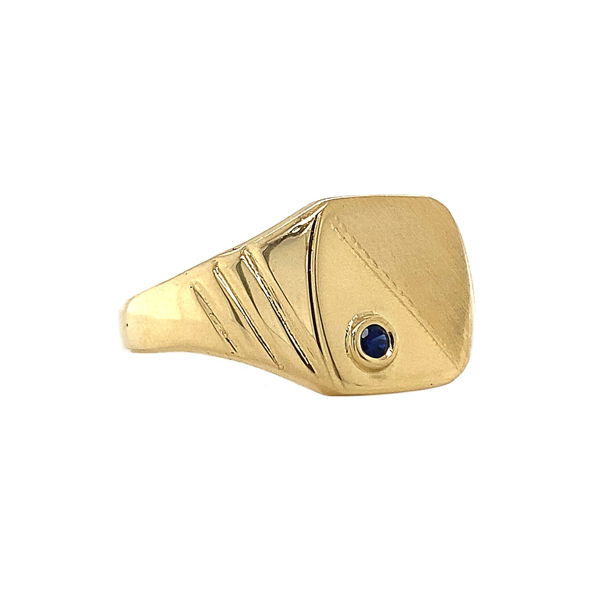 Gouden zegelring met saffier 18 krt