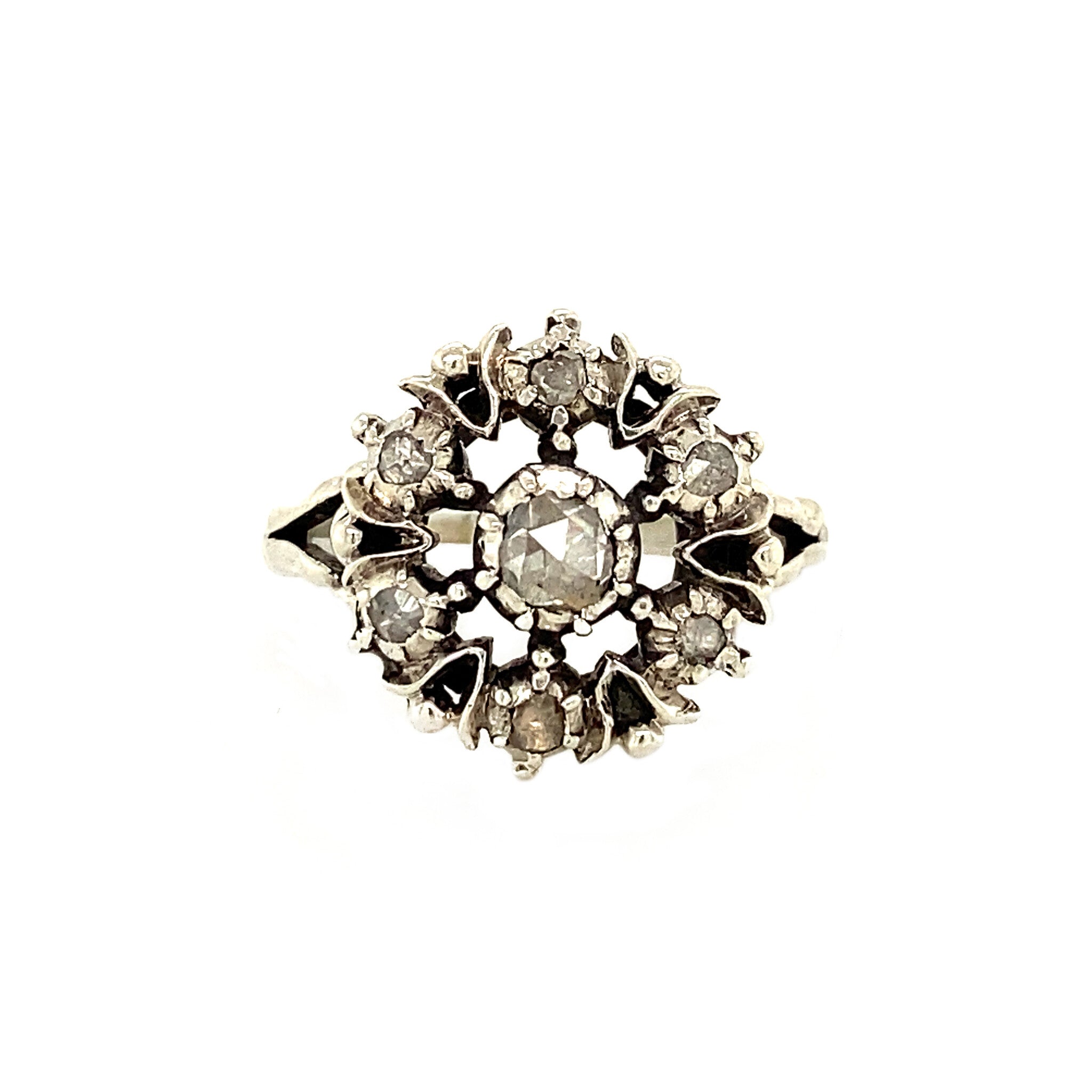 Silver halo ring with rose-cut diamond, 835