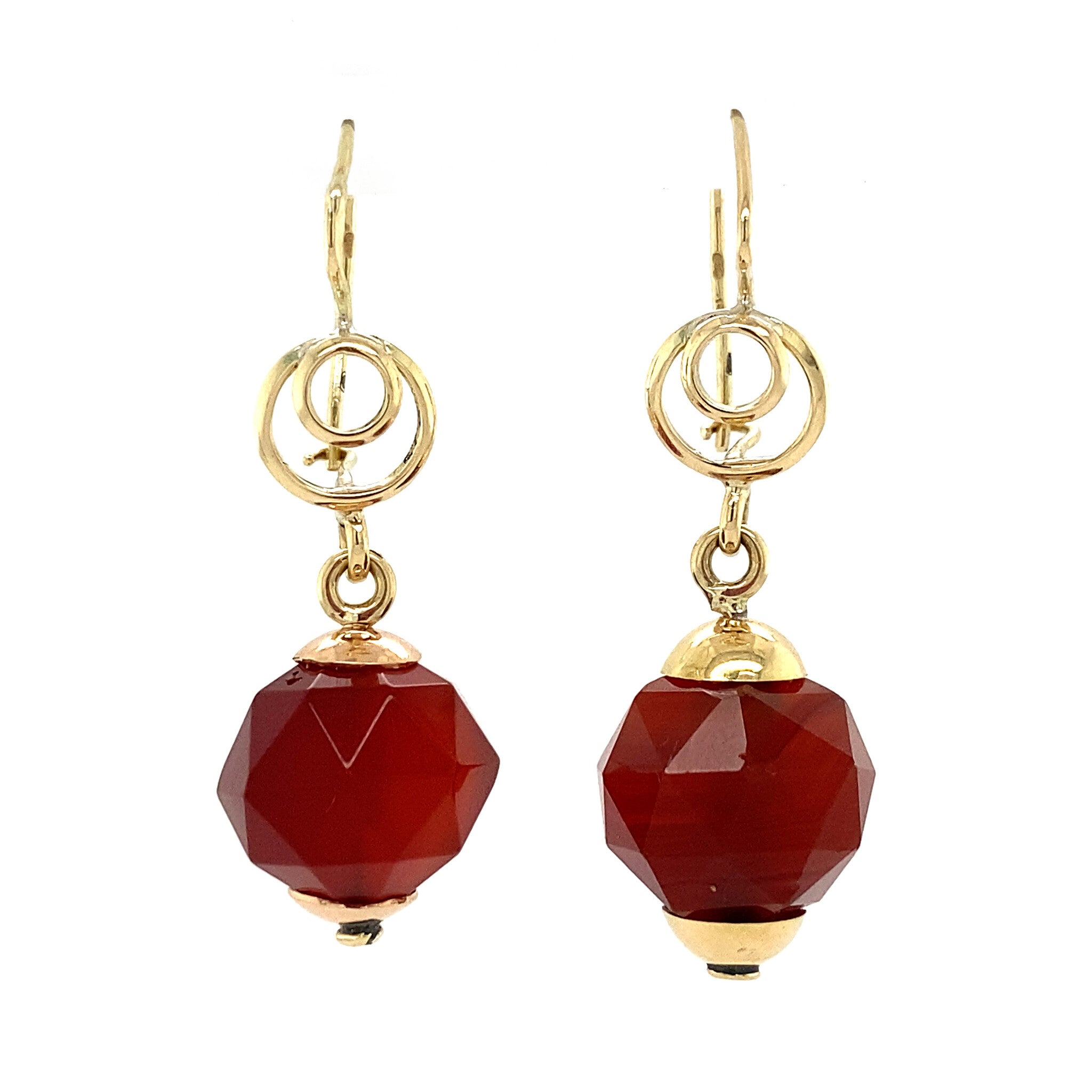 Gold earrings with carnelian 14 crt.