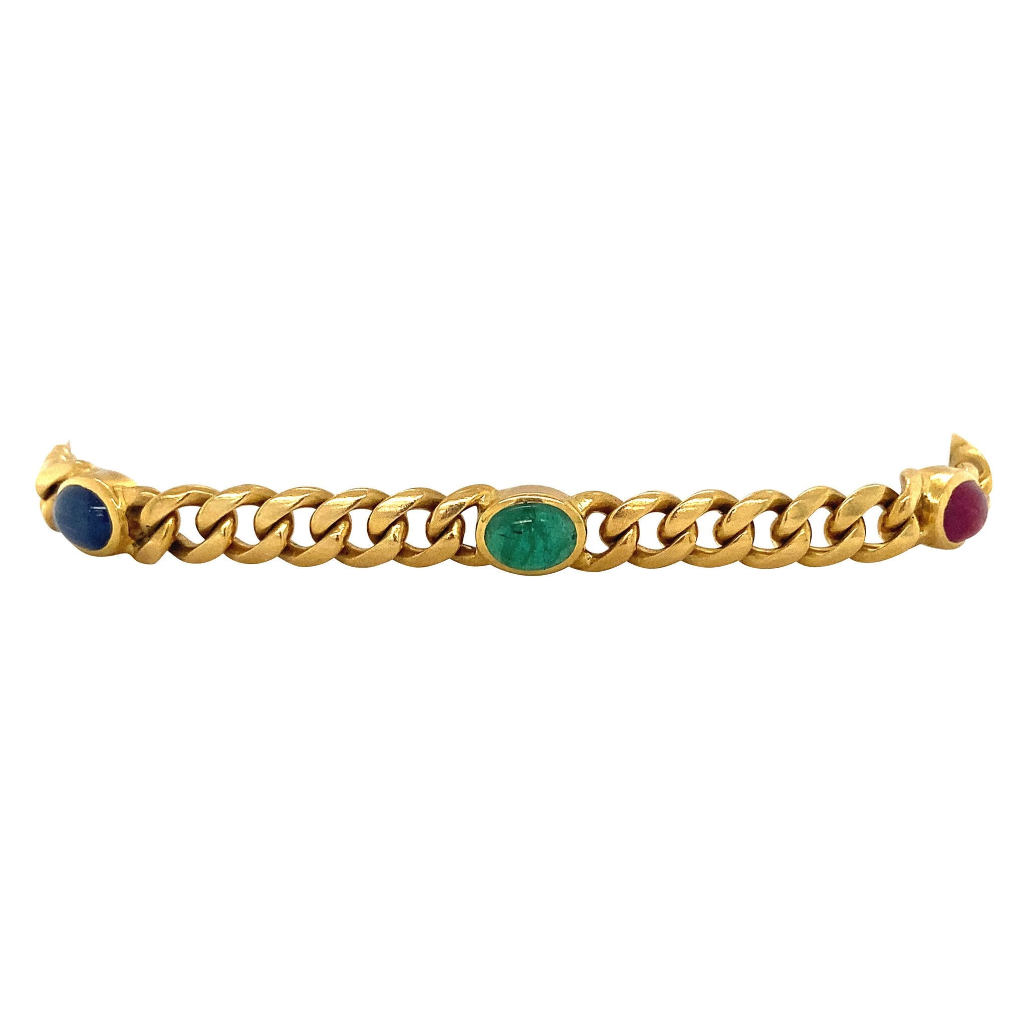 Vintage gouden armband met saffier, smaragd en robijn 18 krt