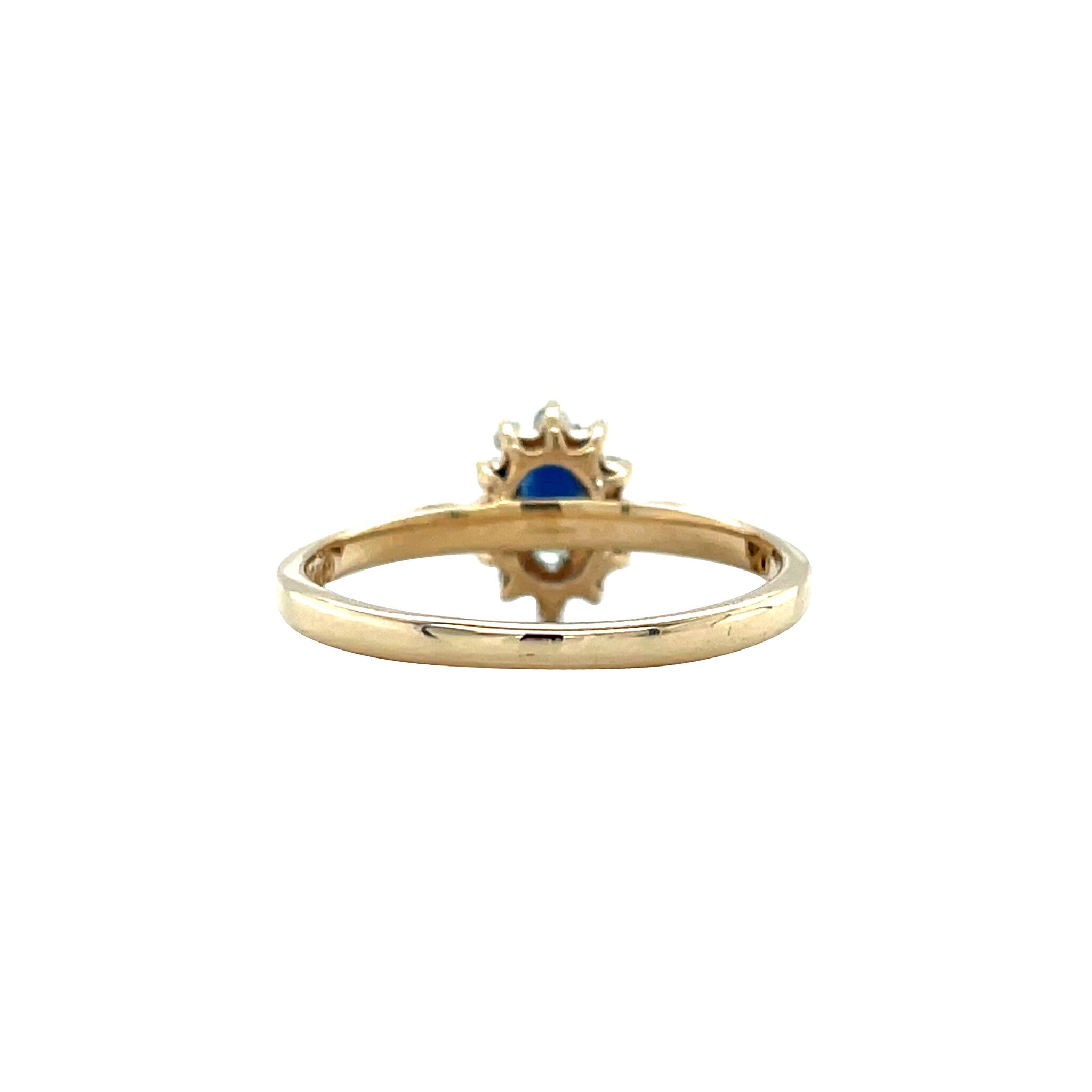 Gouden vintage entourage ring met saffier en diamant 14 kt