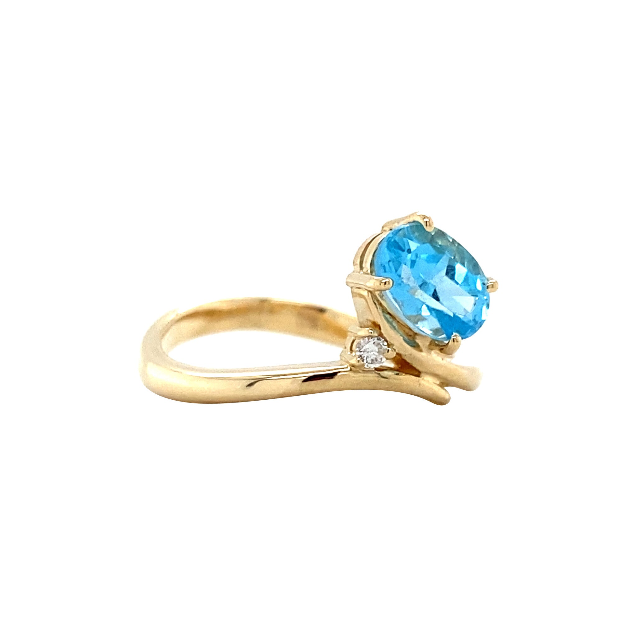 Gold ring with topaz and diamond 18 kt