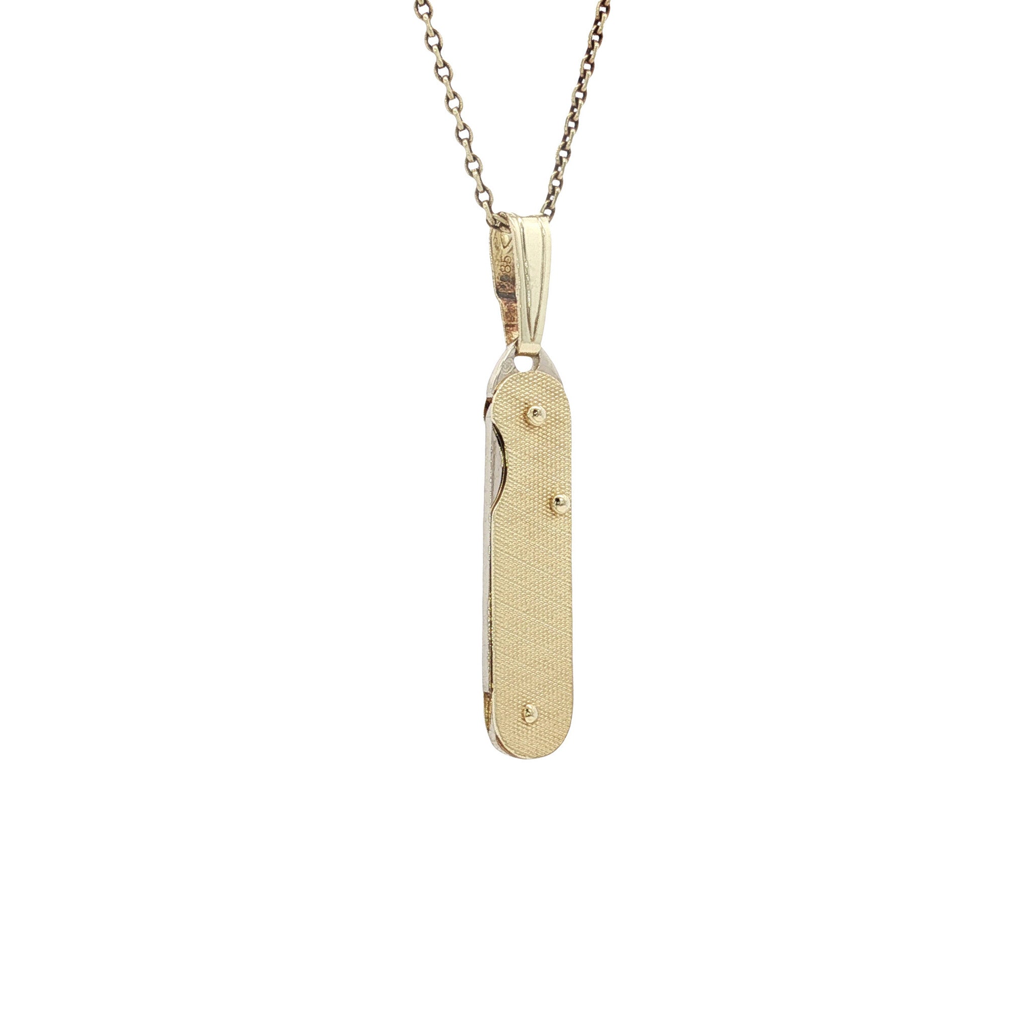 Bicolour vintage gouden zakmes hanger 14 kt