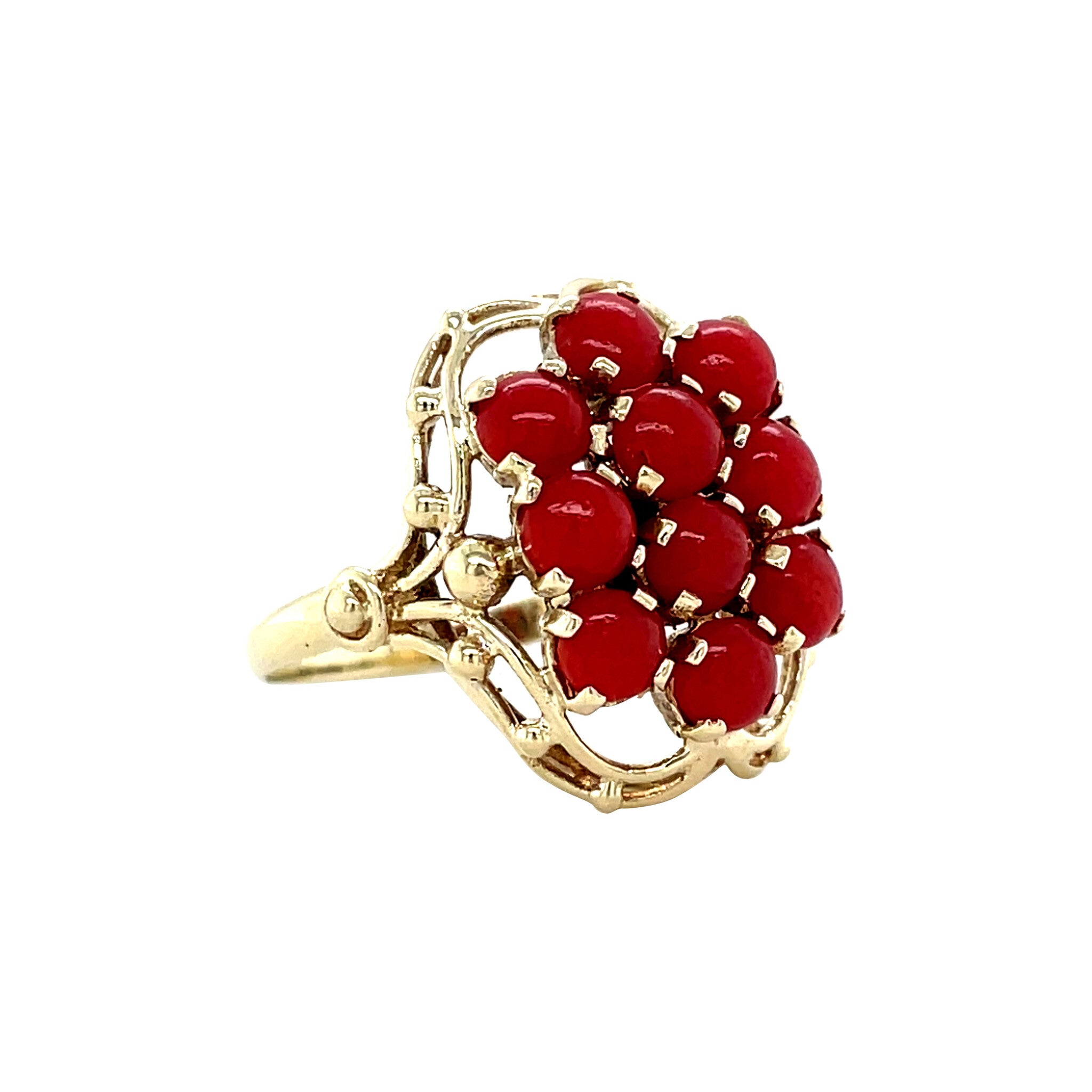 Gouden vintage ring met bloedkoraal 14 krt