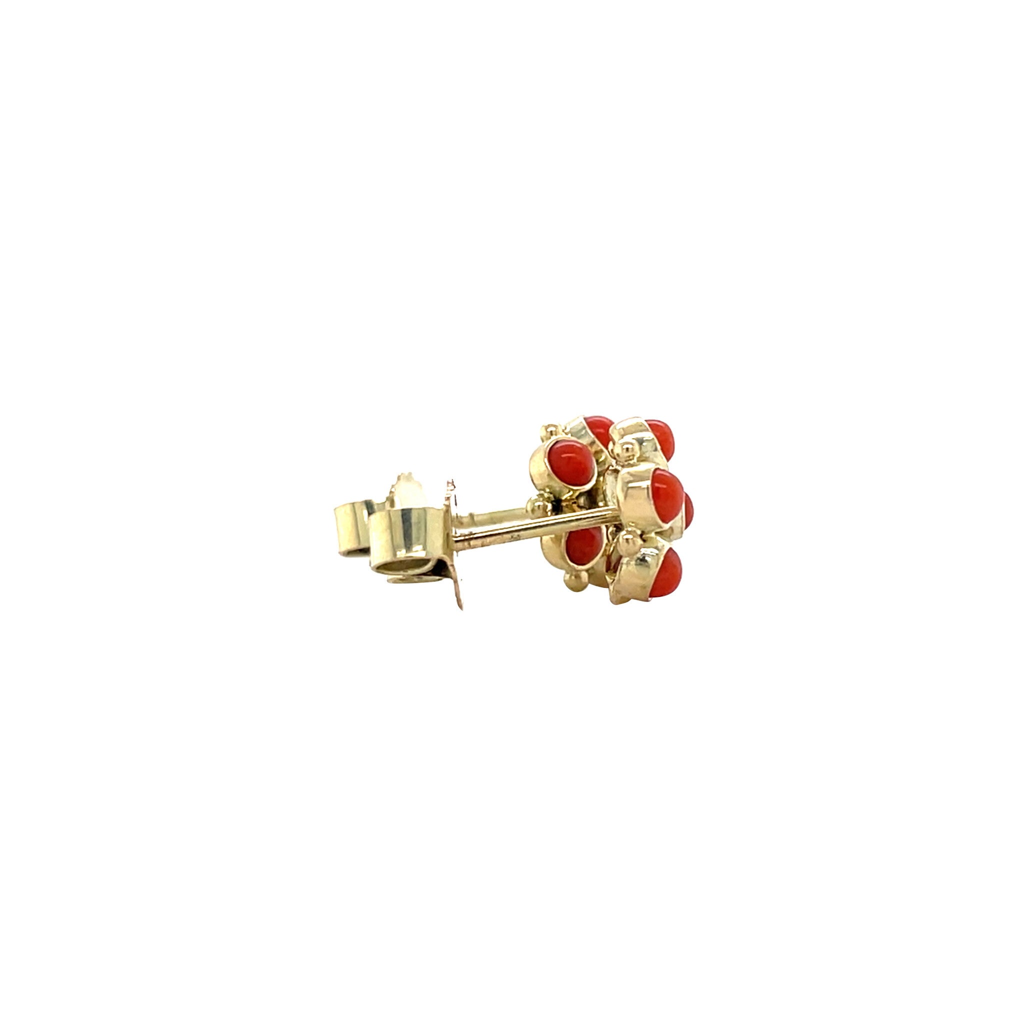 Gouden vintage entourage oorstekers met bloedkoraal 14 krt