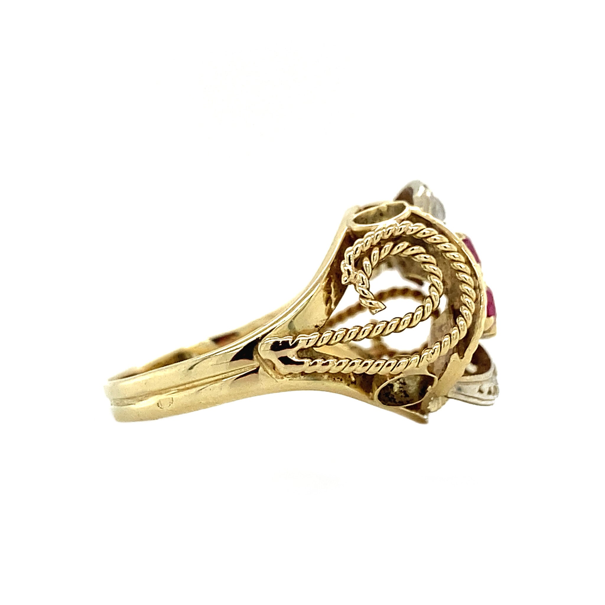 Gold ring with ruby and zirconia 14 kt