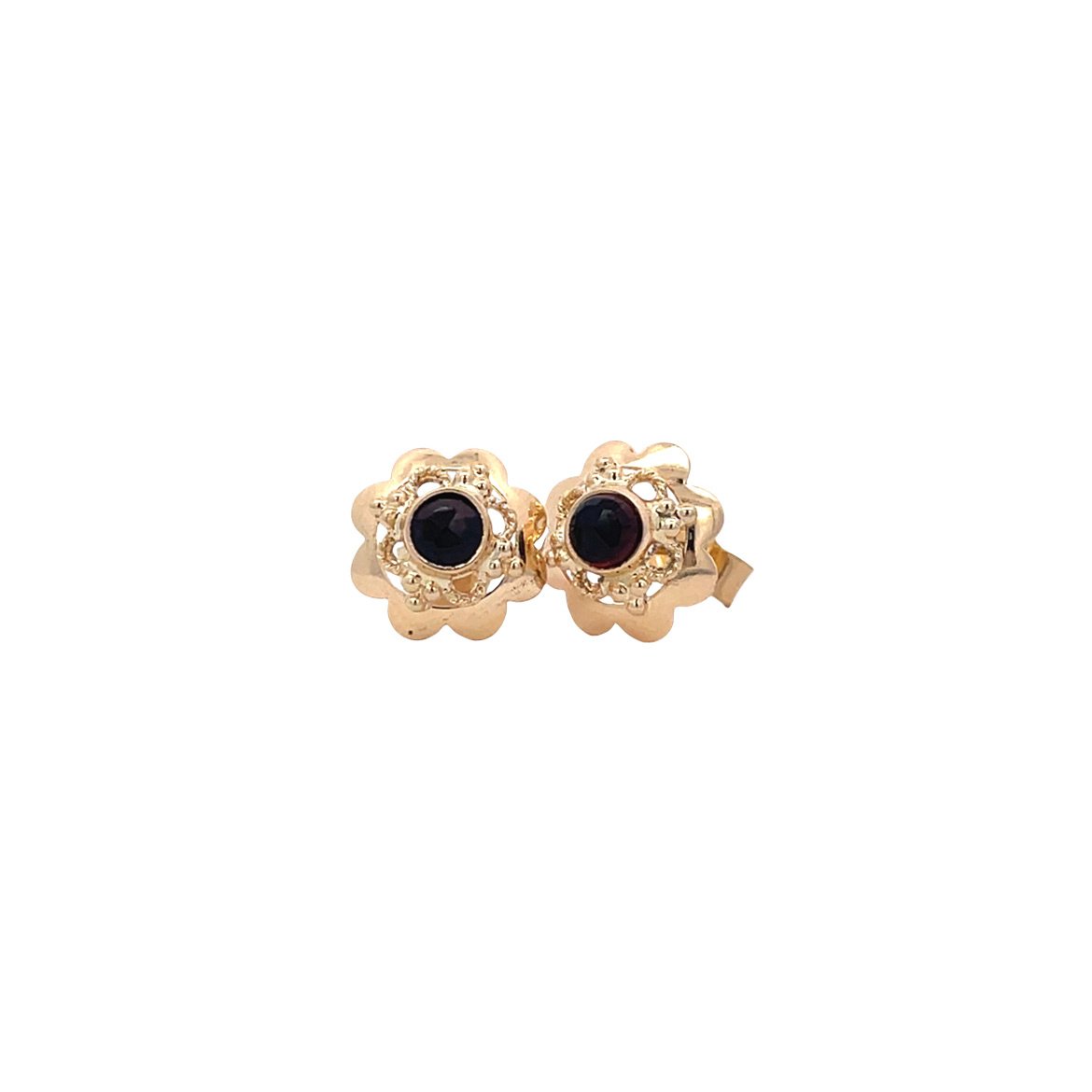 Vintage gold stud earrings with garnet, 14 kt