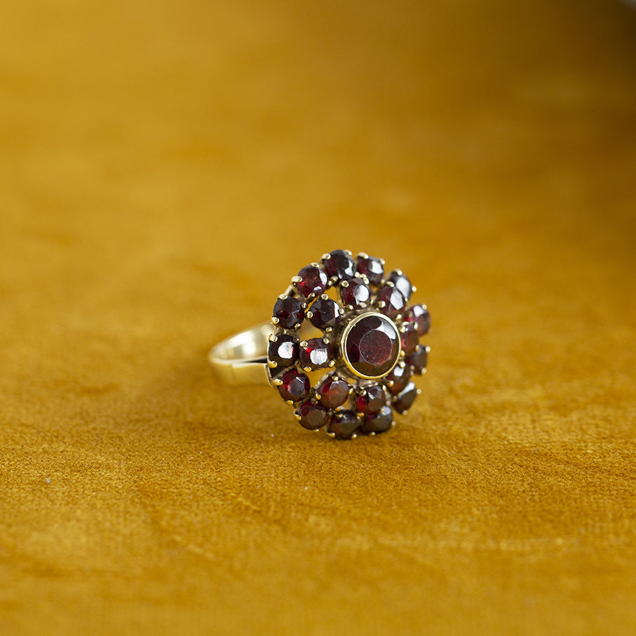 Entourage ring with garnet 9 crt