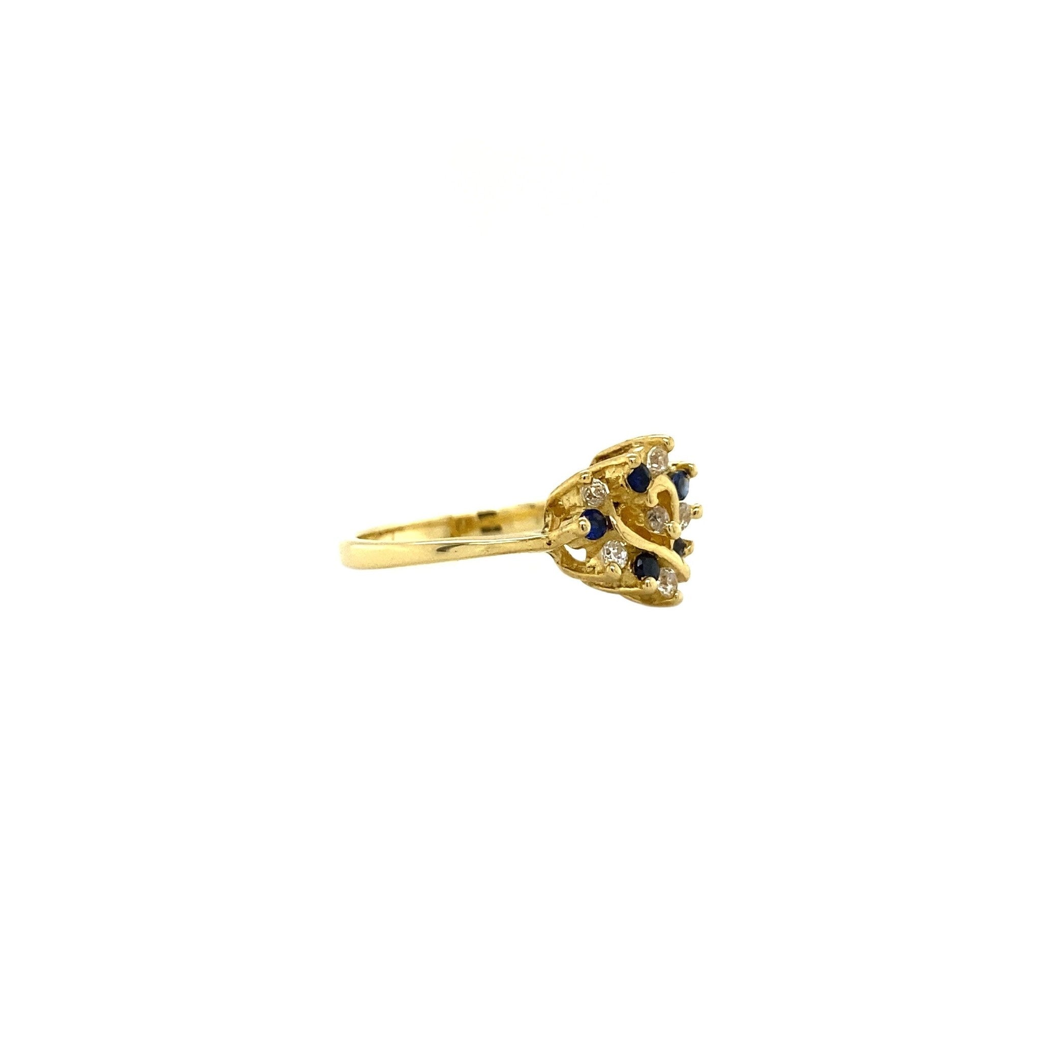Gouden ring met zirkonia en saffier 18 krt
