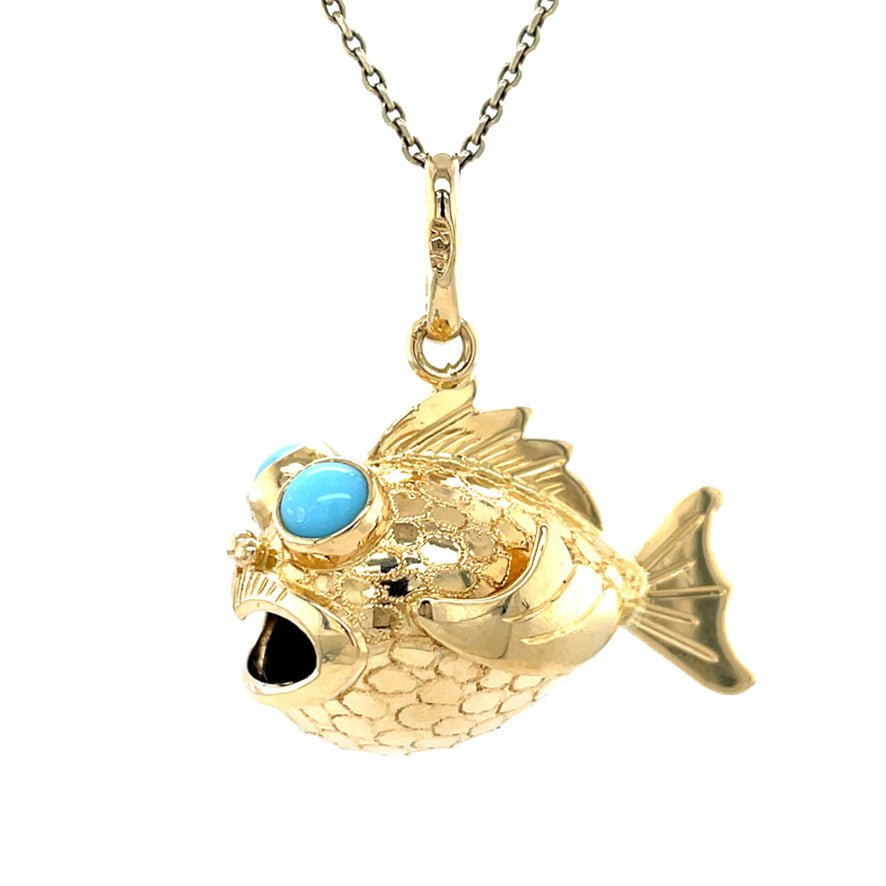 Gouden vintage vis hanger met kleursteen 18 krt