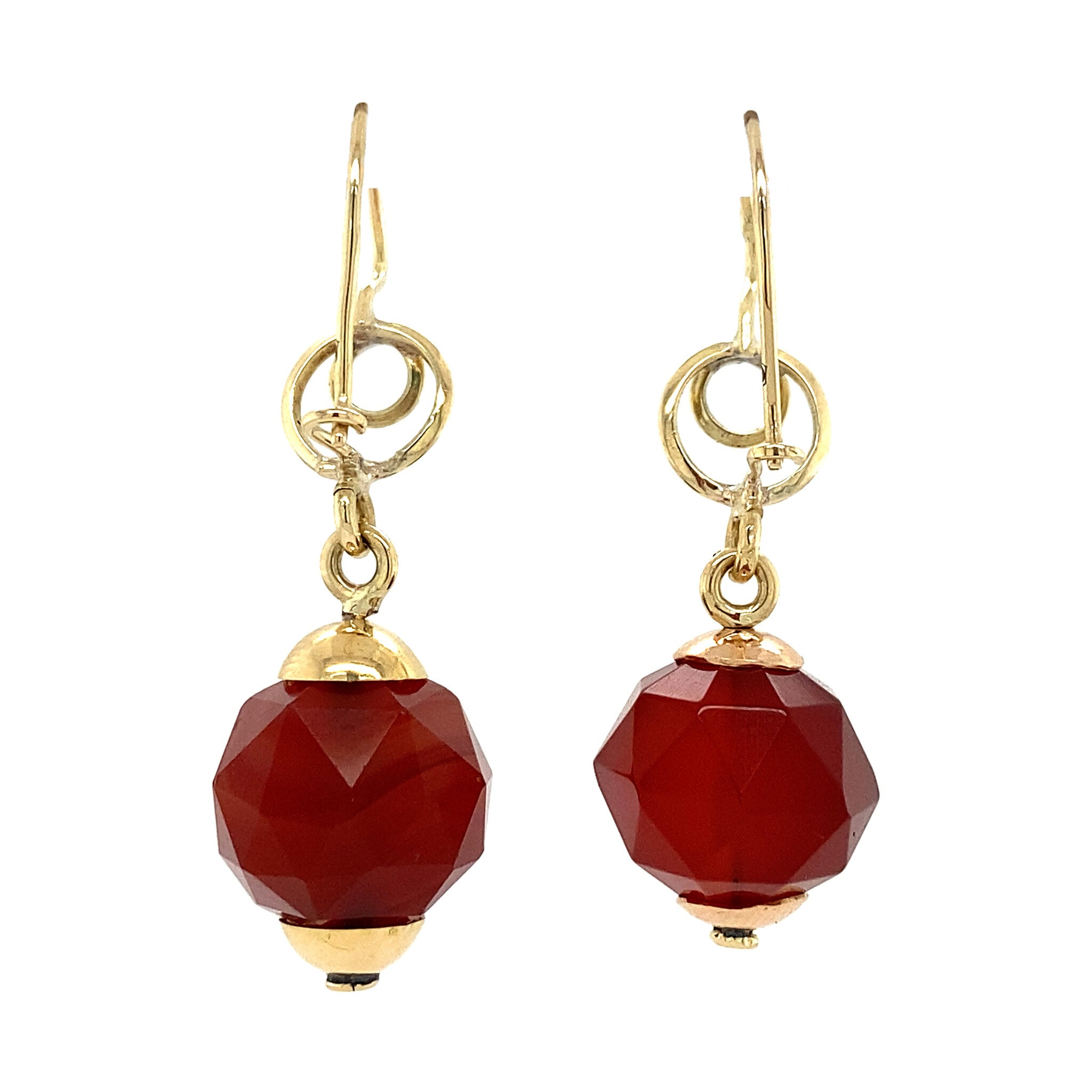 Gold earrings with carnelian 14 crt.