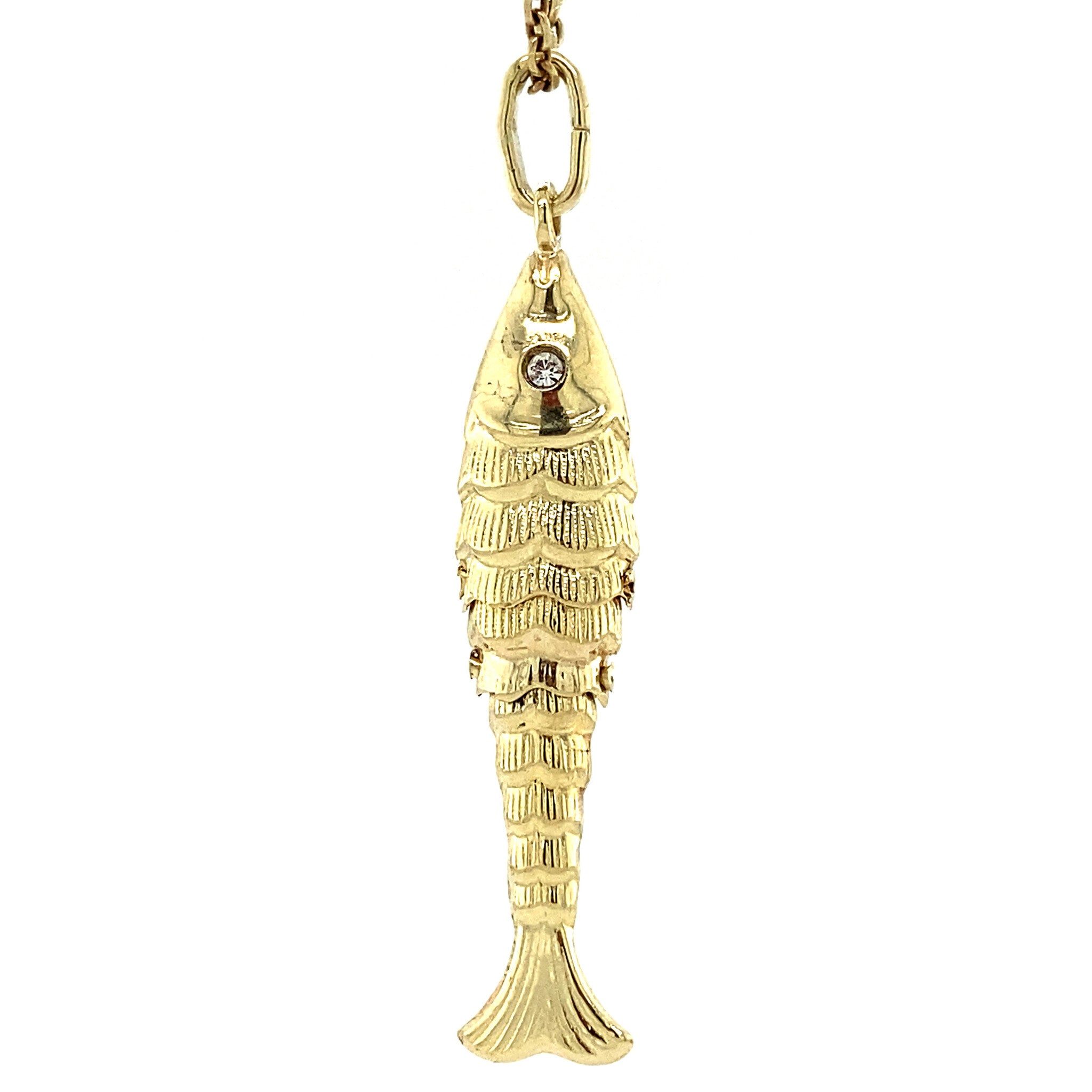 14 kt gold fish pendant with zirconia