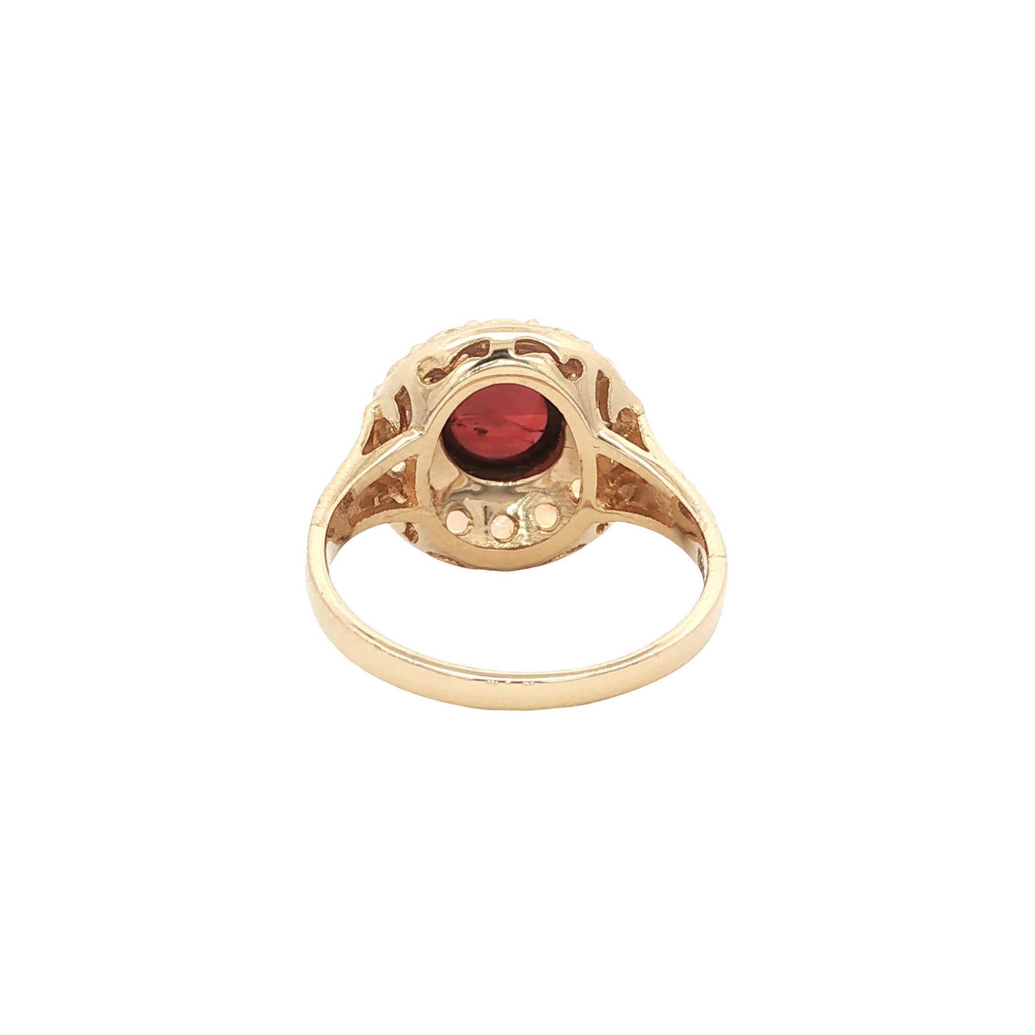14 kt gold ring with garnet and opal