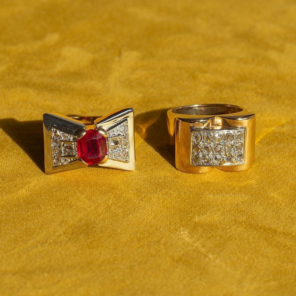 Gold art deco ring with rose diamond 18 krt