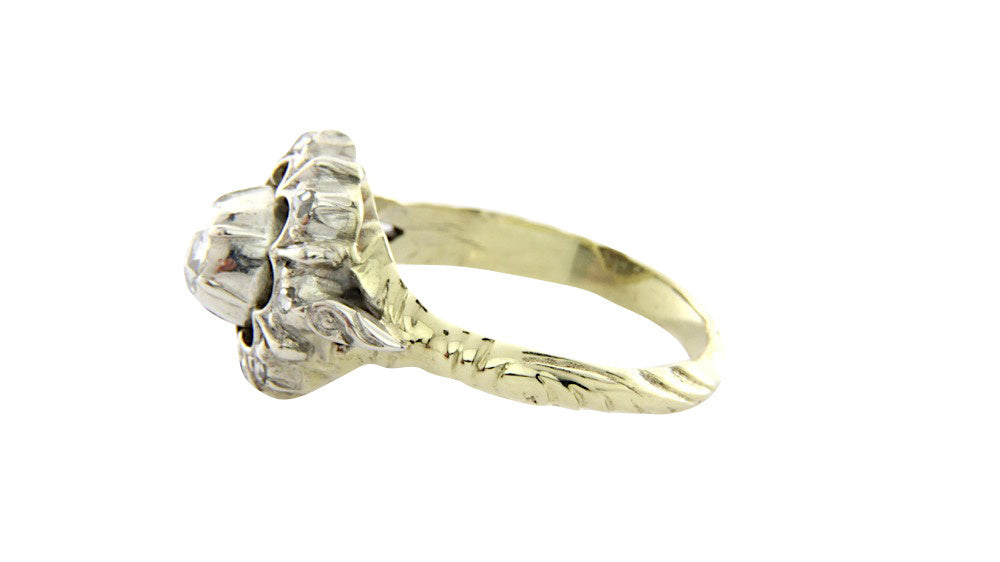 Gold ring bicolour with rose diamond 14 crt