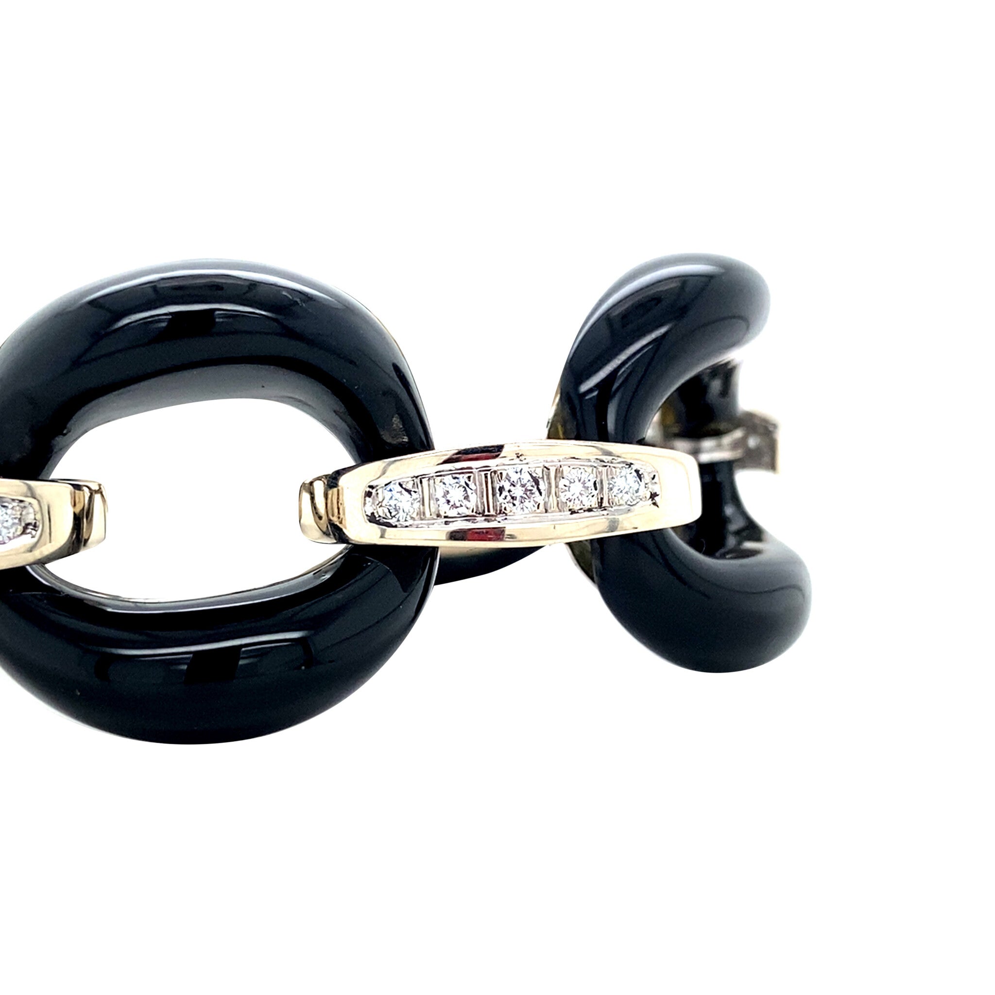 Witgouden vintage armband met onyx en diamant 14 krt