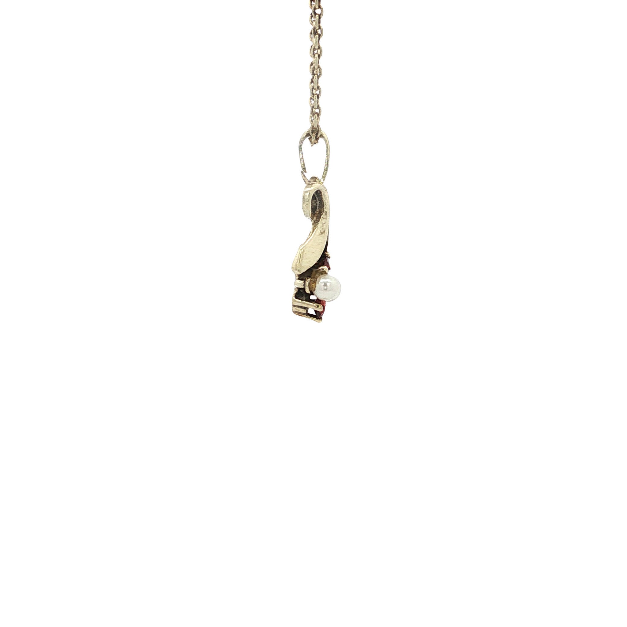 Gold vintage pendant with garnet and pearl 14 kt
