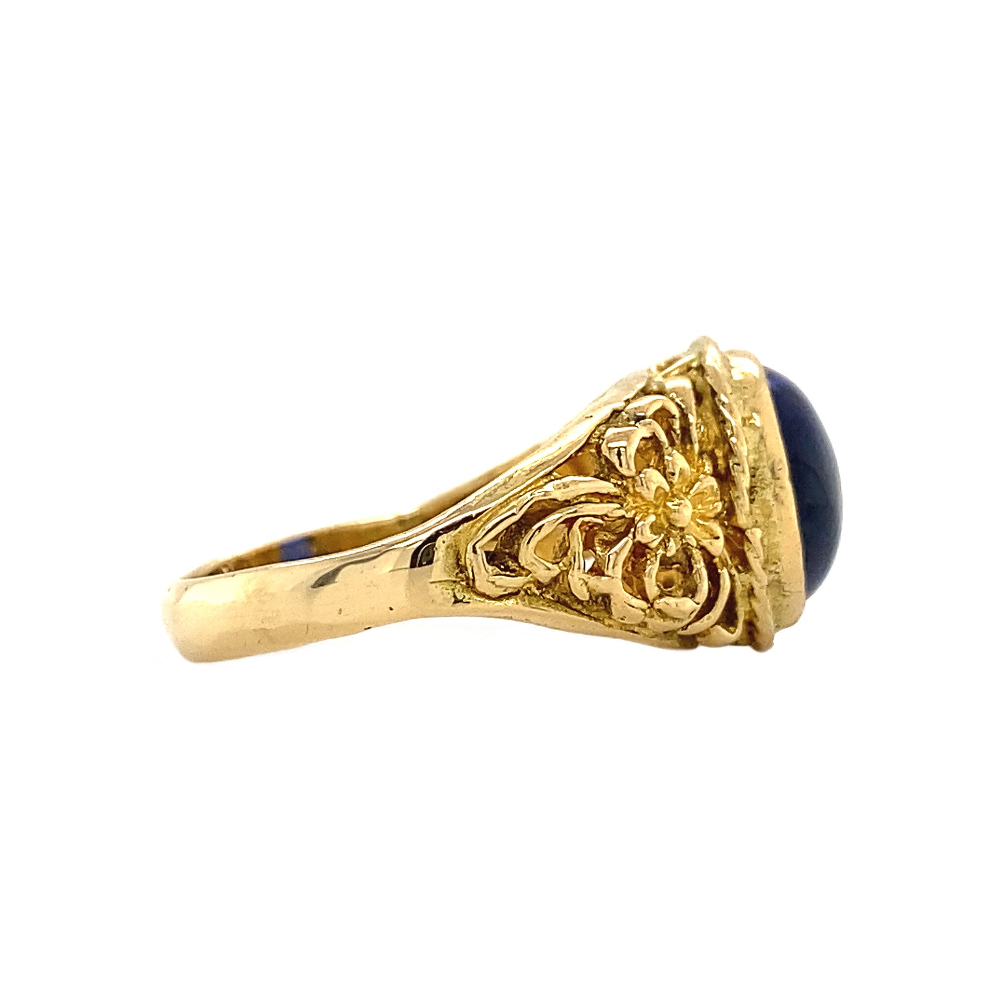 Gouden ring met blauw glas 18 krt