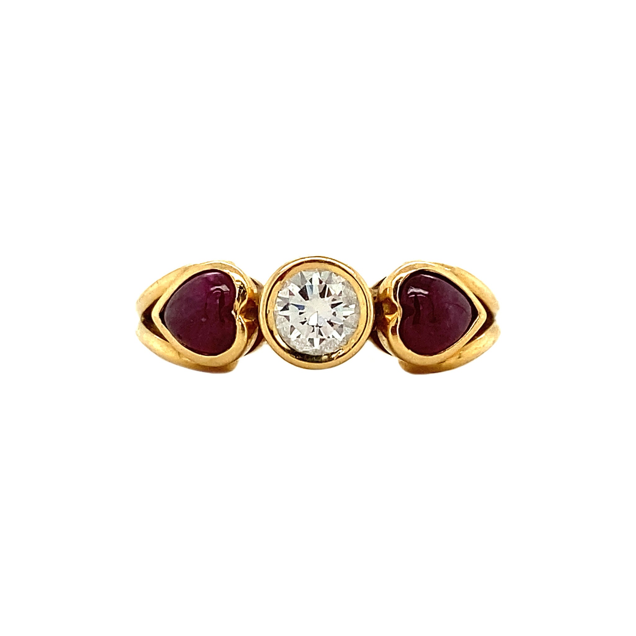18 kt gold ring with diamond and ruby