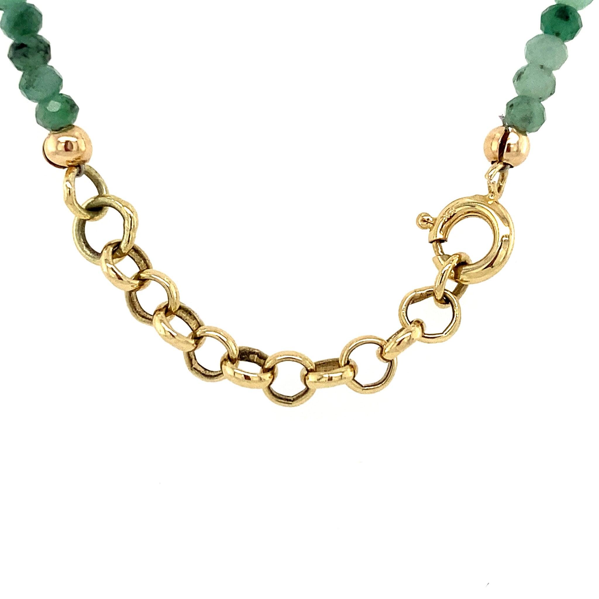 Emerald necklace with blood coral, 14 kt
