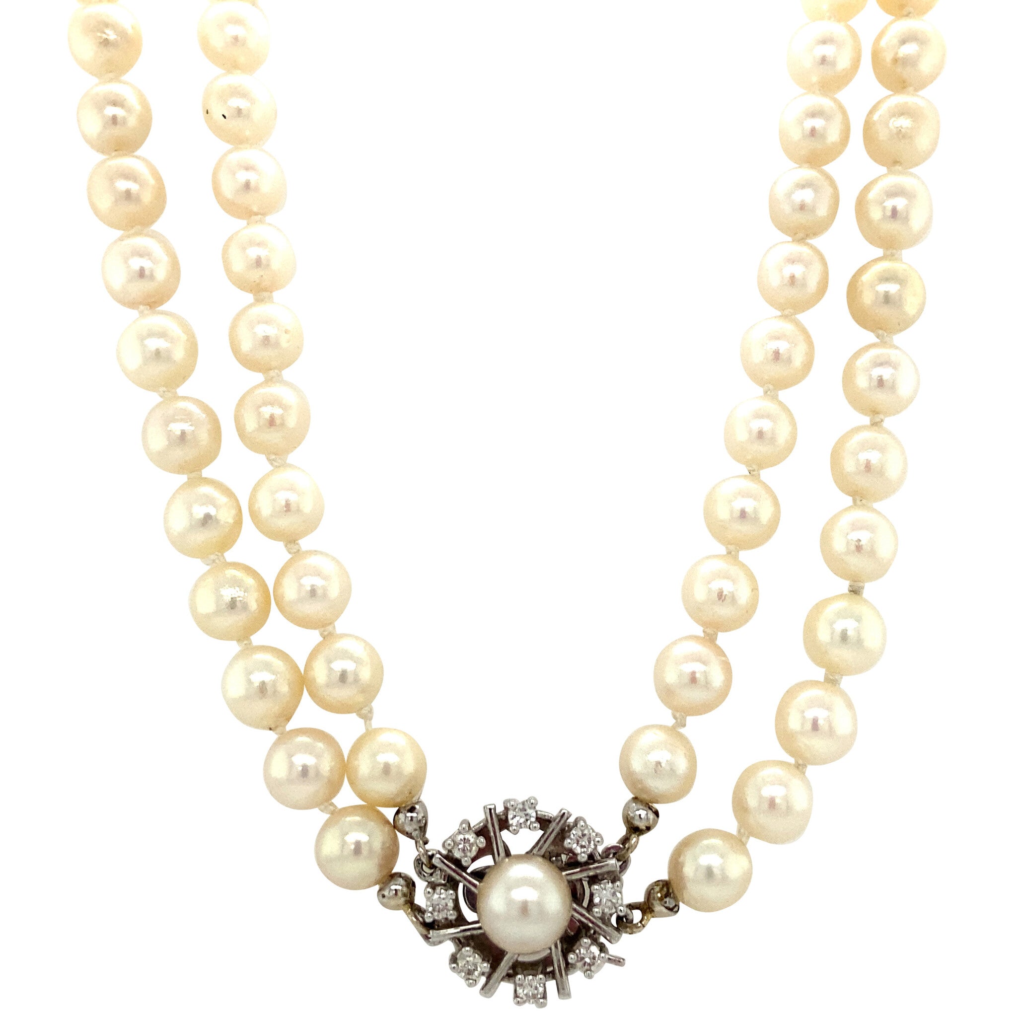 Parel collier met witgouden diamant sluiting 14 krt