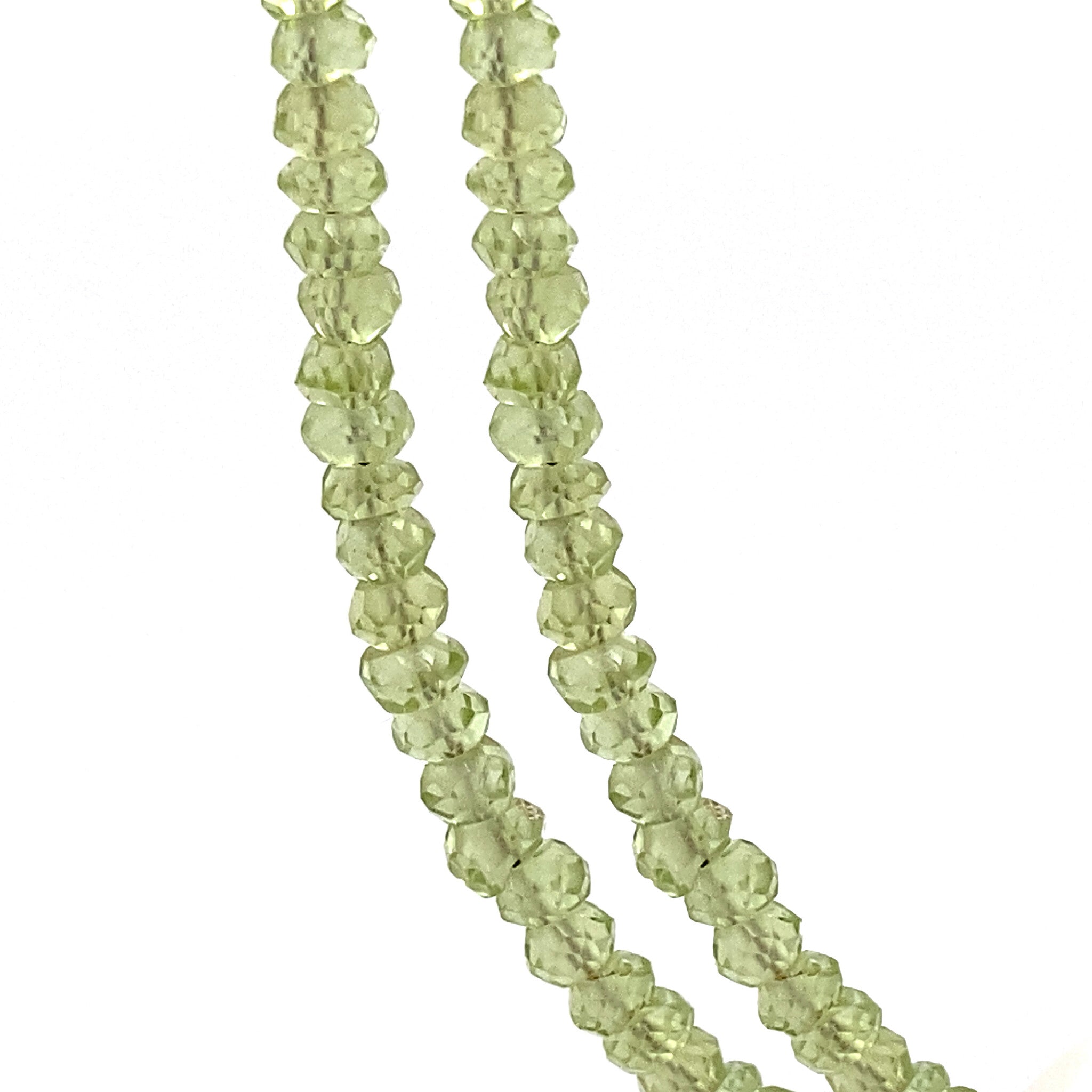 Peridot necklace with a pearl and a 14 kt gold clasp, 39.5 cm