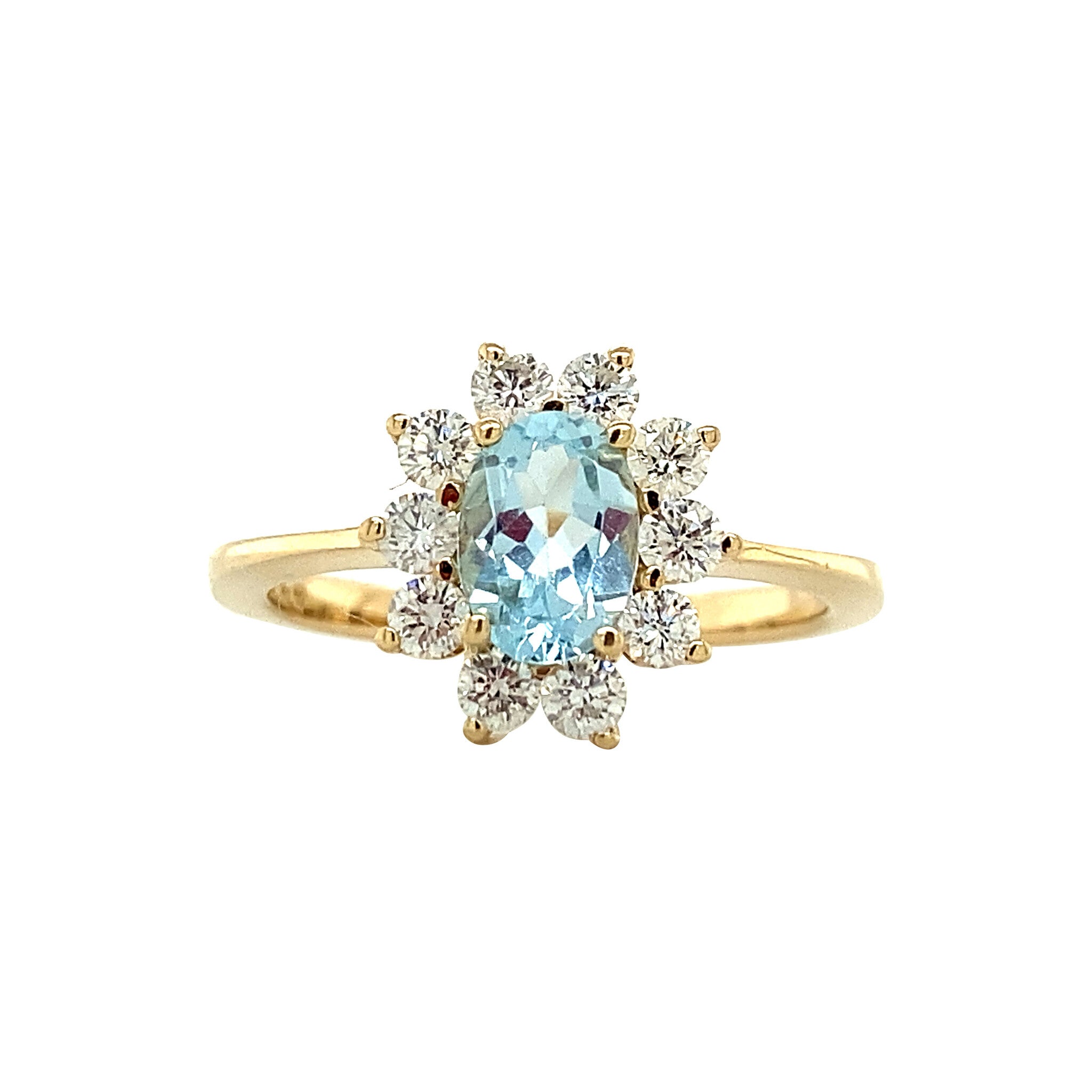 Gold entourage ring with topaz and diamonds 14 krt