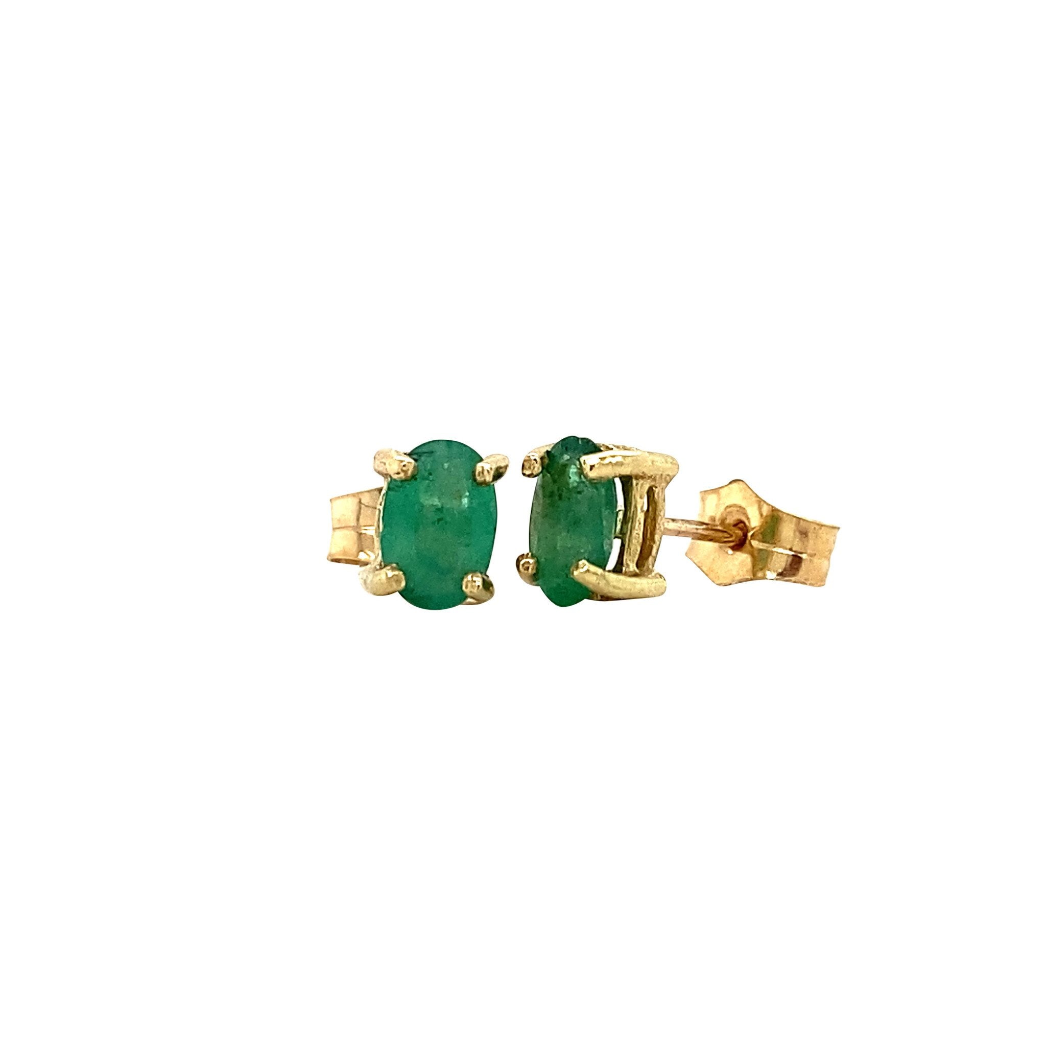 14 kt gold stud earrings with emeralds