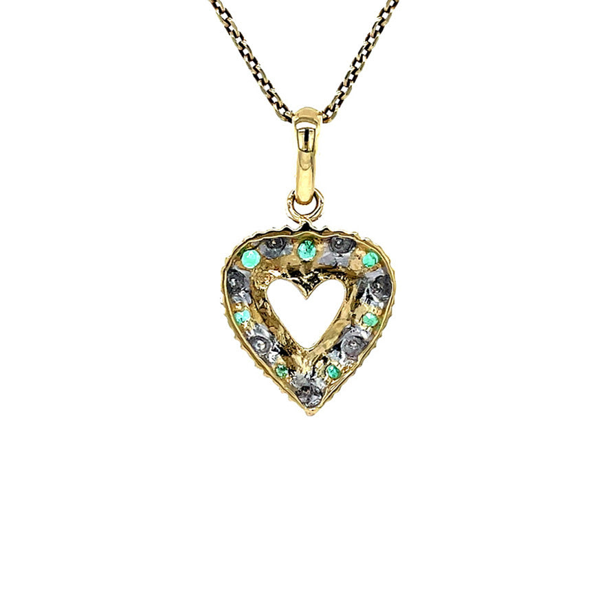 Gouden vintage hart hanger met smaragd en diamant 14 krt