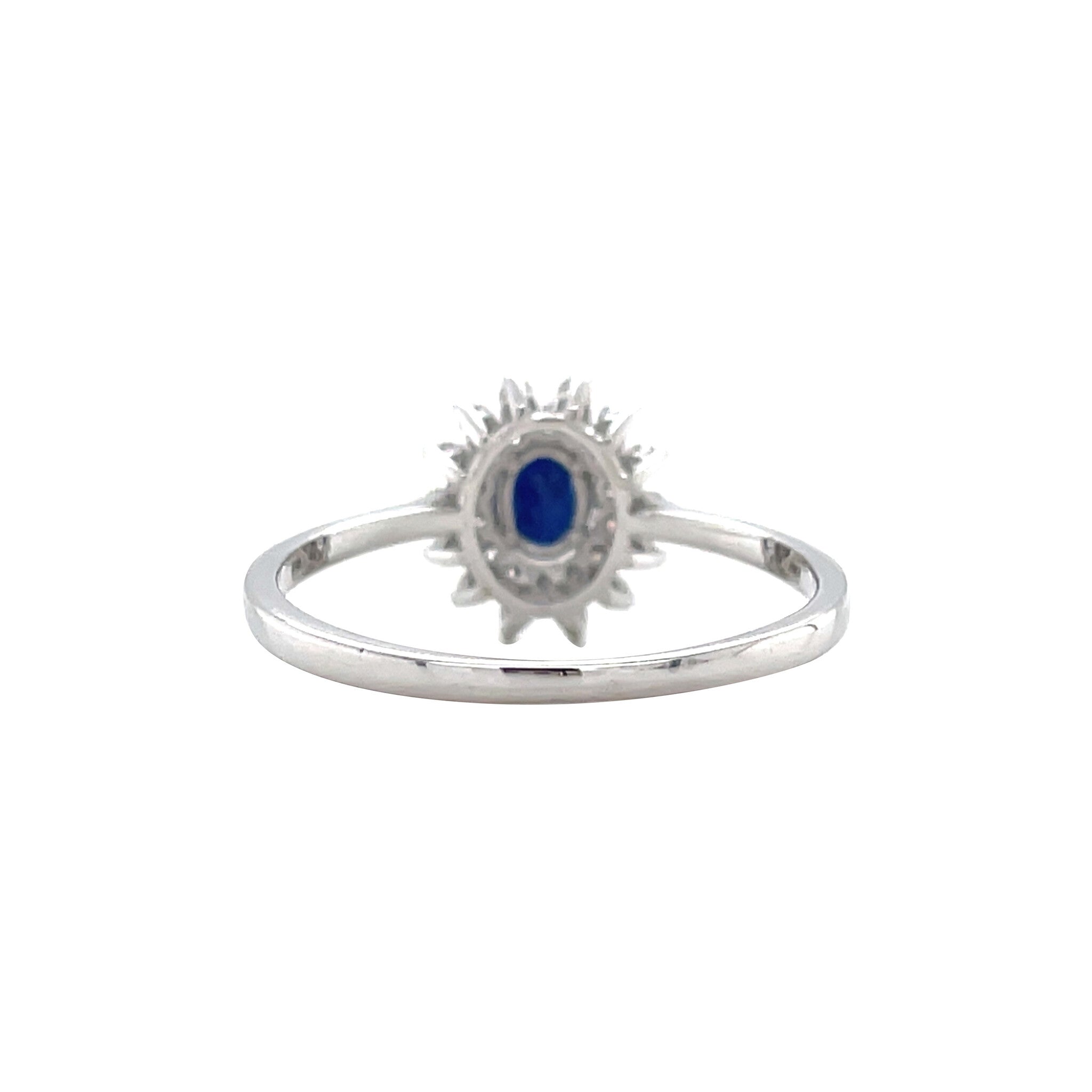 Witgouden vintage entourage ring met saffier en diamant 14 krt