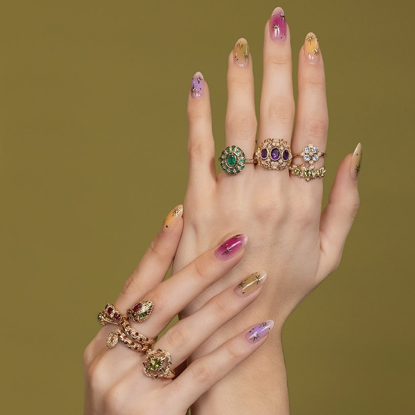 Gouden ring met amethist en opaal 14 kt