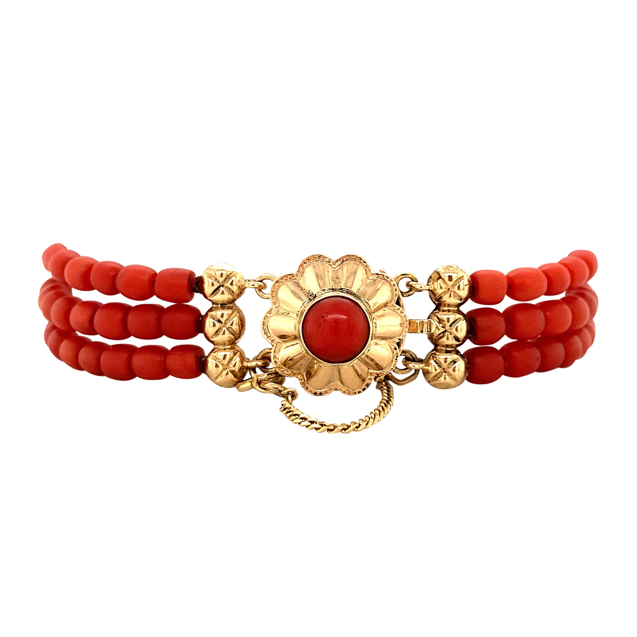 Bloedkoraal armband met gouden siersluiting 17.5 cm 14 krt