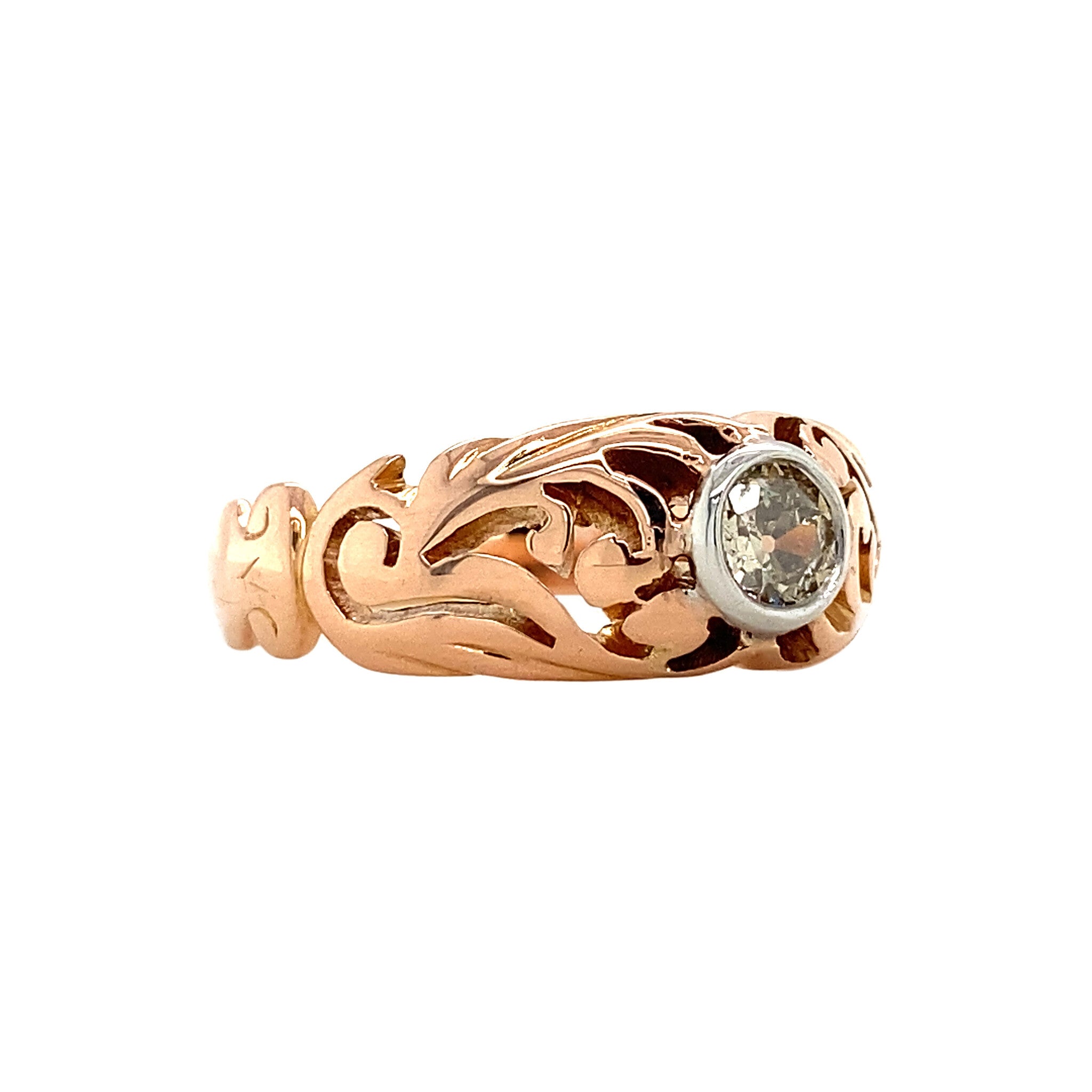 Roségouden ring met diamant 14 krt/platina