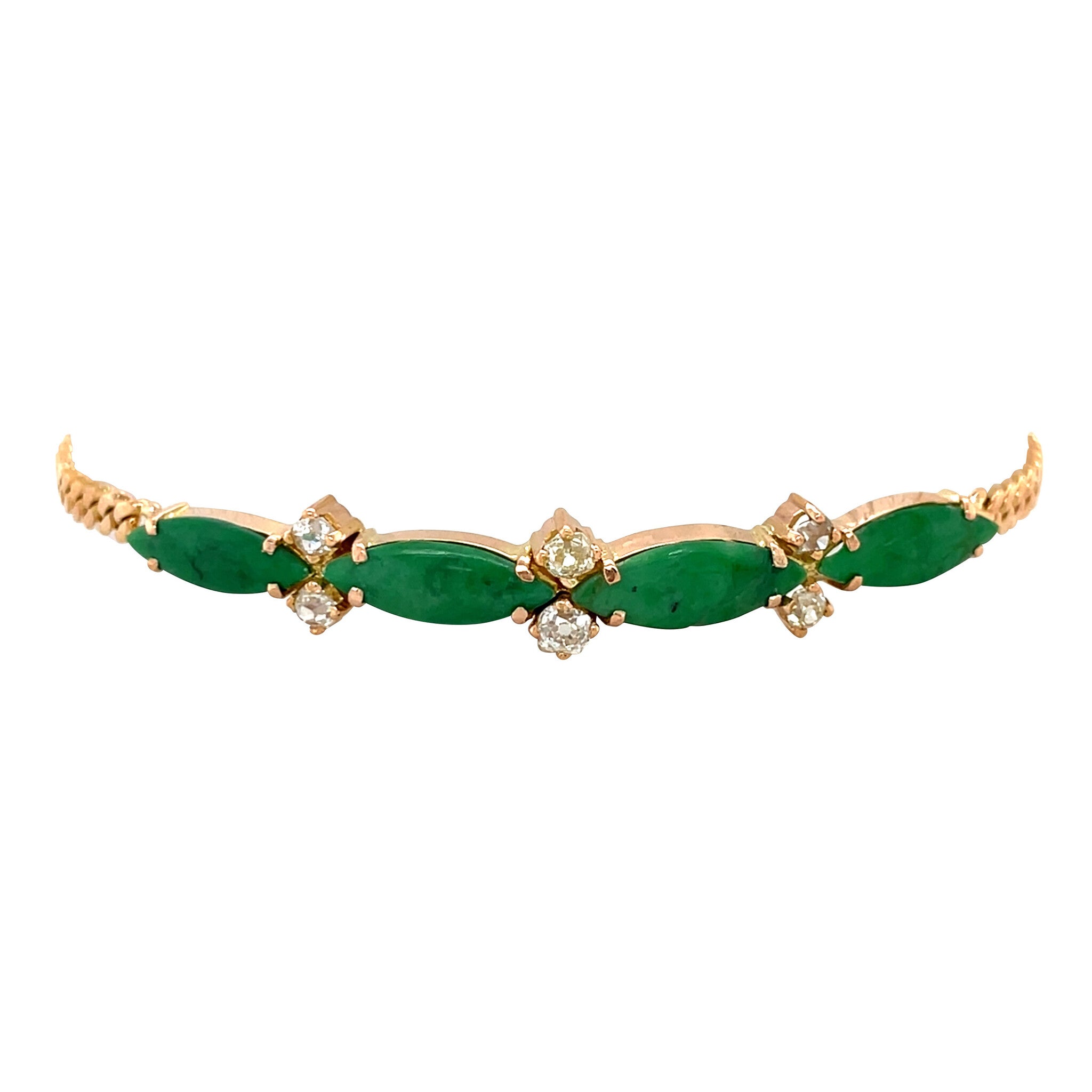 Gouden vintage armband met jade en diamant 20 kt