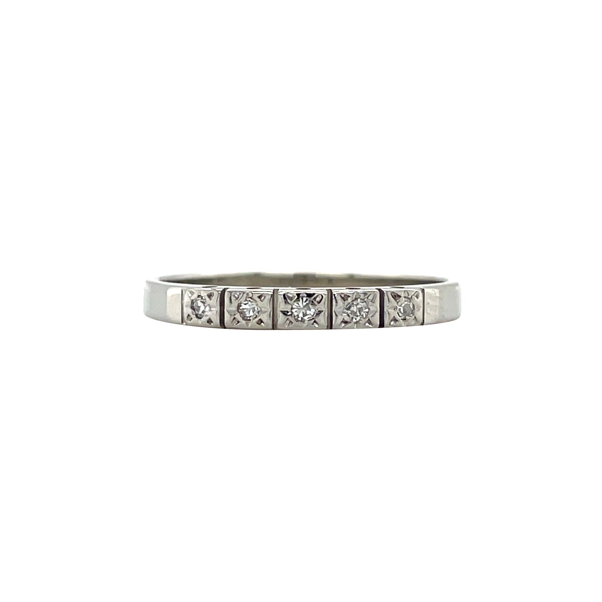 Vintage 14 kt white gold diamond band