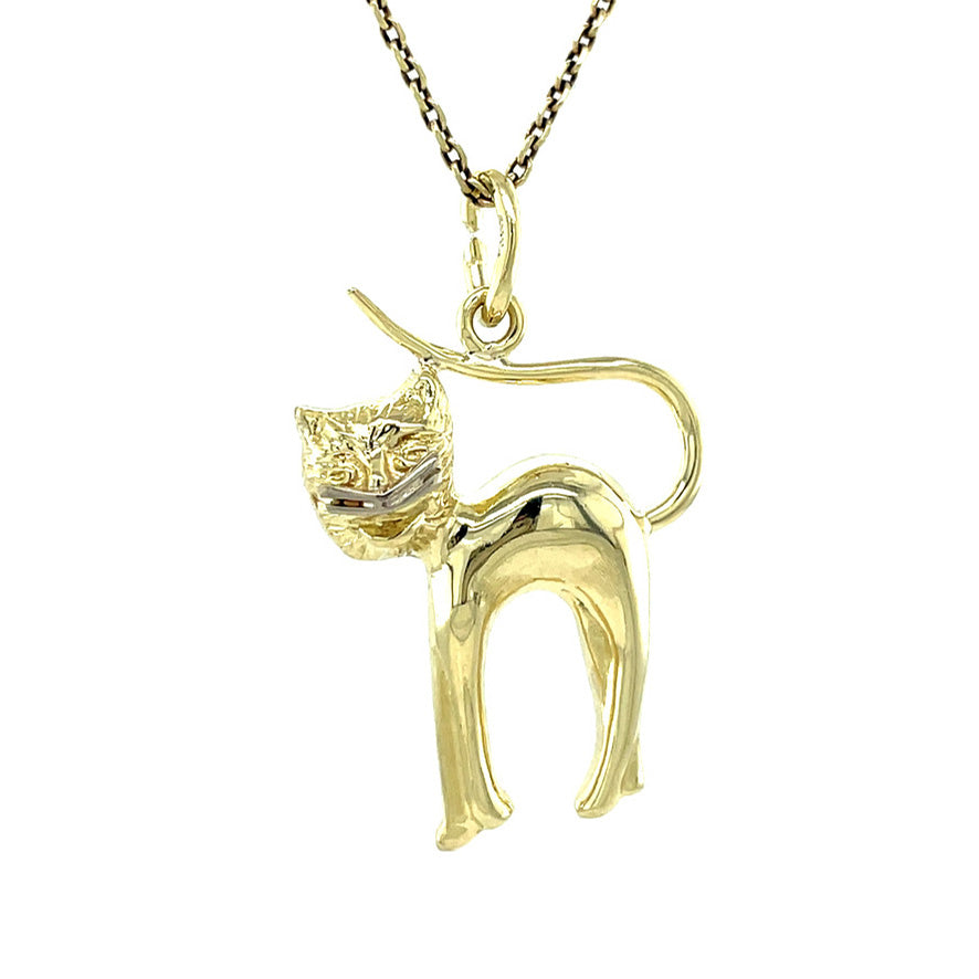 Gold vintage cat pendant 14 kt