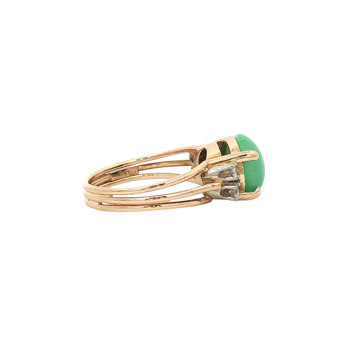 Gouden vintage ring met jade en diamant 14 kt