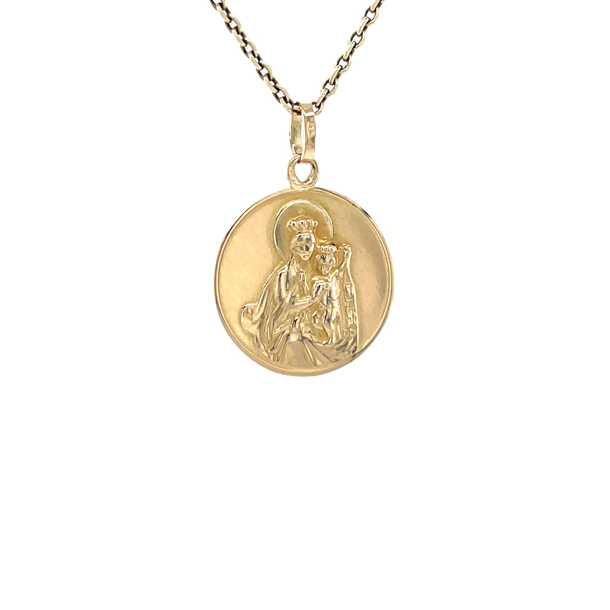 Gouden vintage hanger met Jozef, Maria en Jezus 14 krt