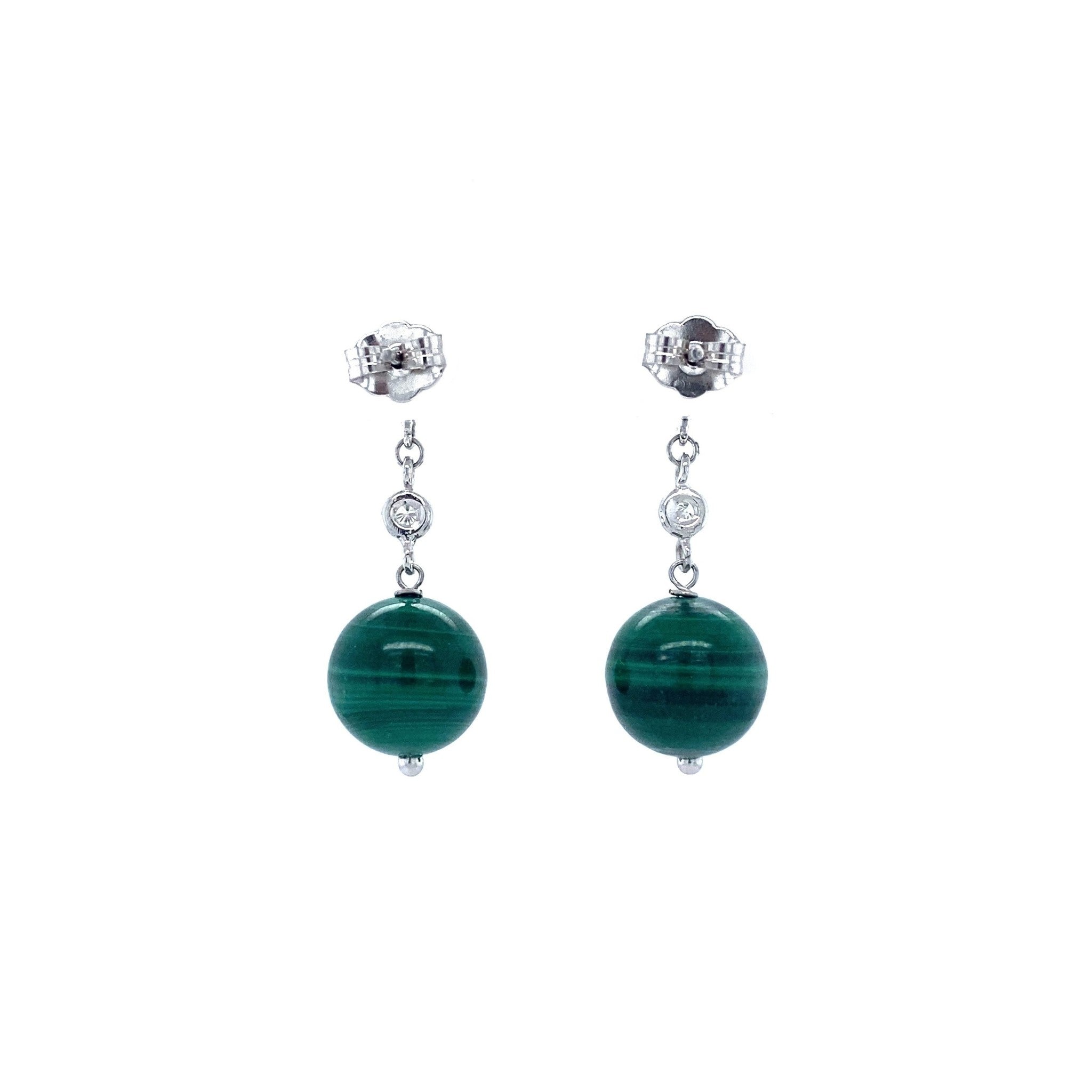 Gouden oorstekers met diamant en malachiet 18 krt