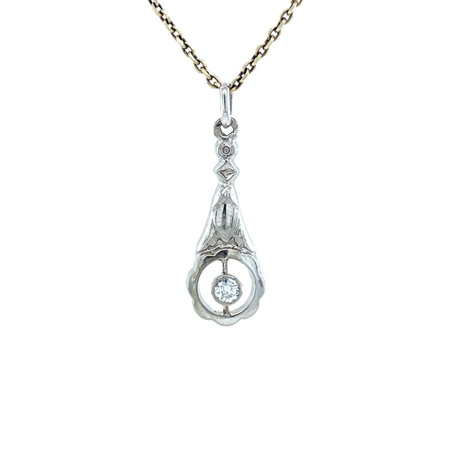 Witgouden vintage hanger met diamant 14 krt