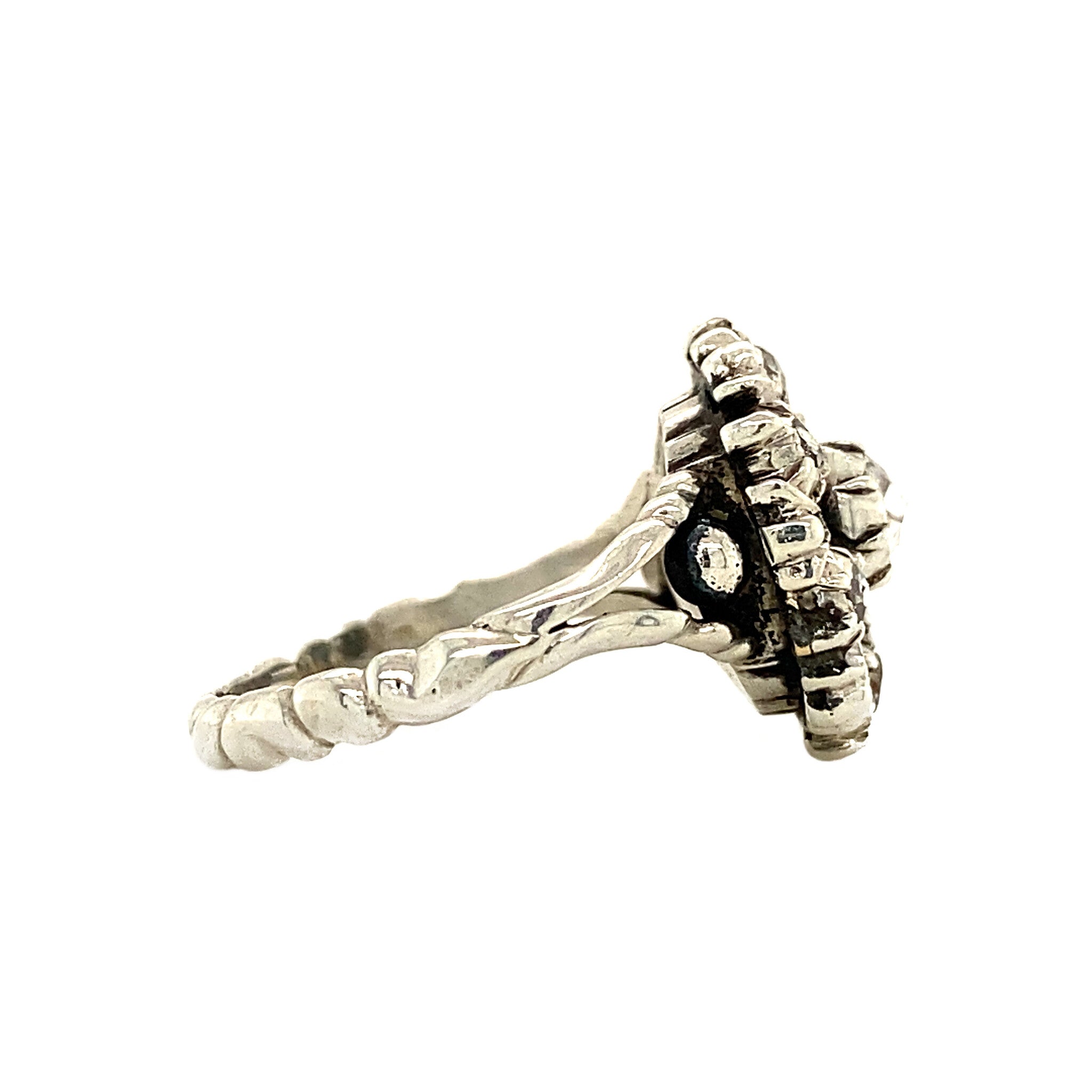 Silver halo ring with rose-cut diamond, 835